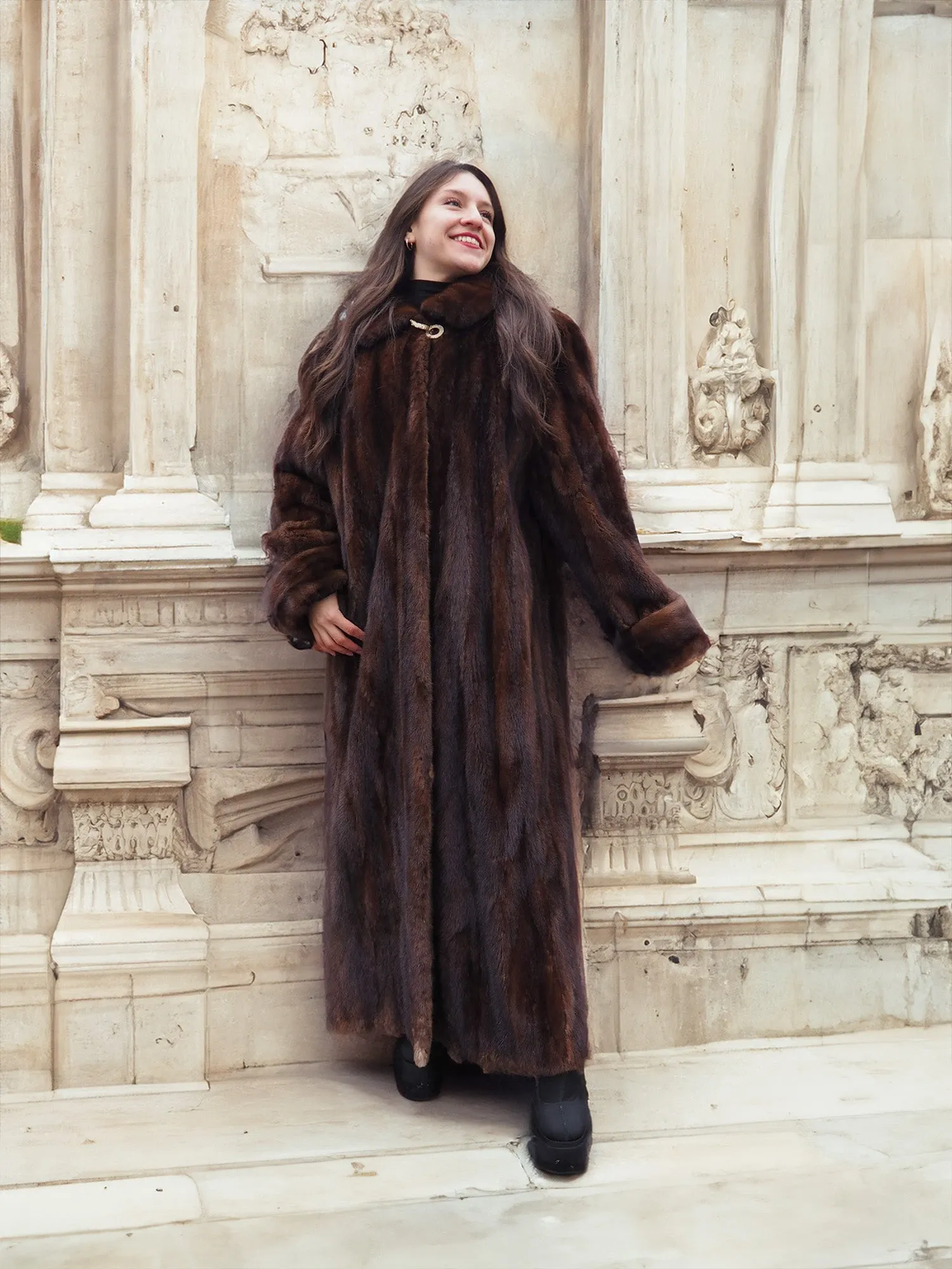 Mahogany Lunaraine Canadian Mink Fur Coat L to XXL 52 Long