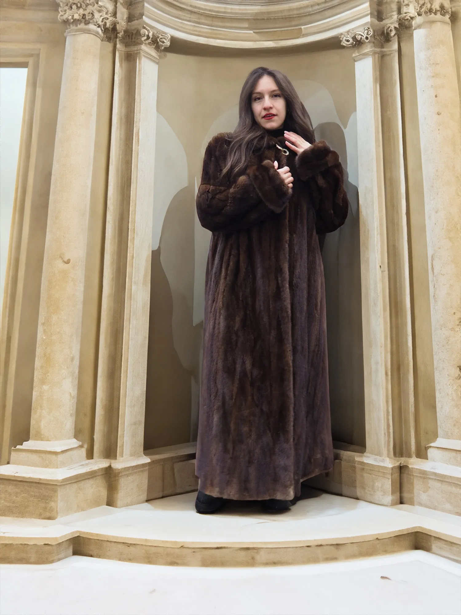 Mahogany Lunaraine Canadian Mink Fur Coat L to XXL 52 Long