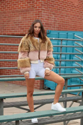 Melbourne Faux Fox Fur Zip Up Bomber Crop Jacket