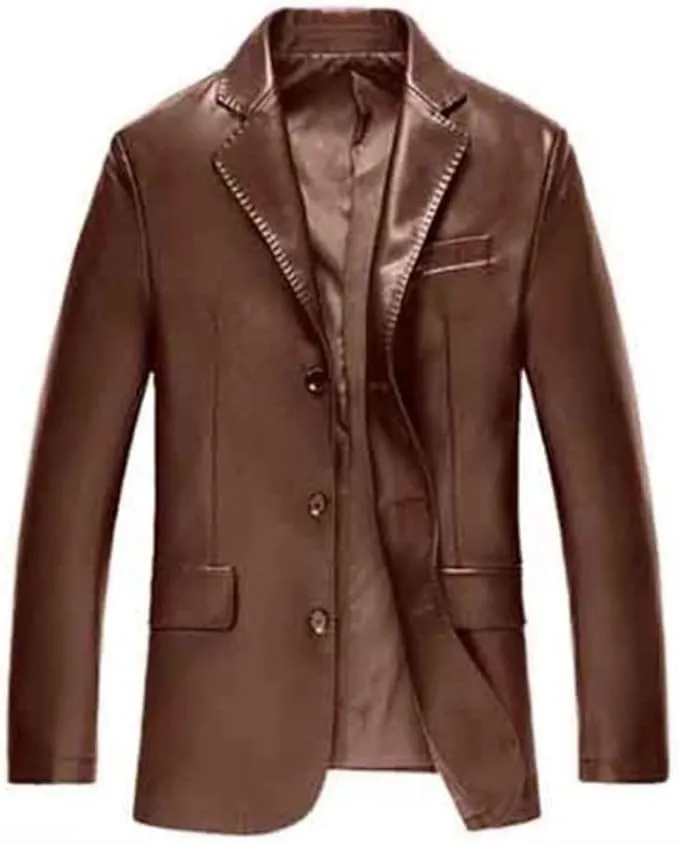 Men's Casual Genuine Leather Suit, Slim Fit, Uncoated Water Dyed, Vegetable Tanned Sheepskin, Coat, Outerwear, Japan Fashion - S4063144