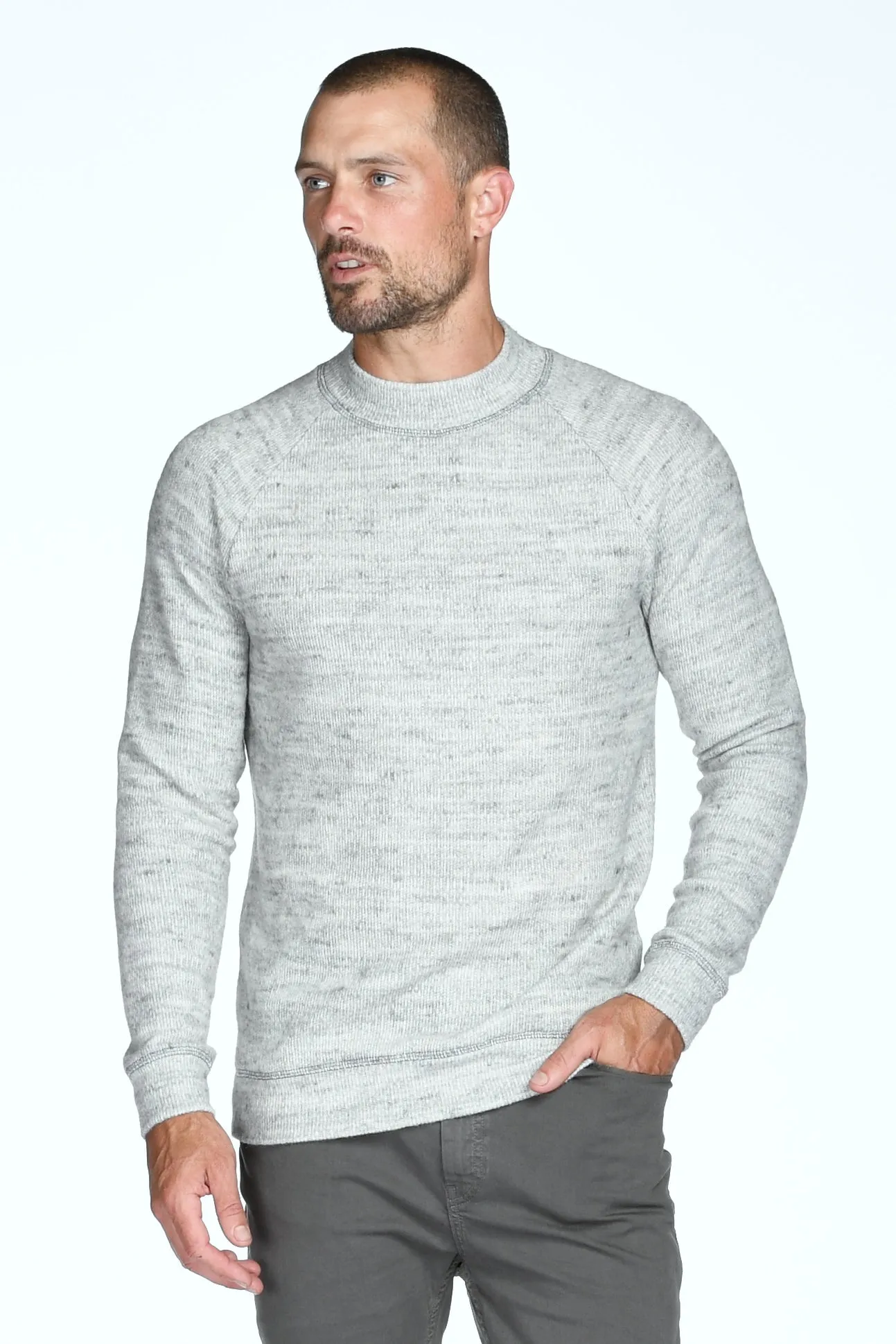 Men's Soft Knit Melange Wide Neck Pullover Sweater