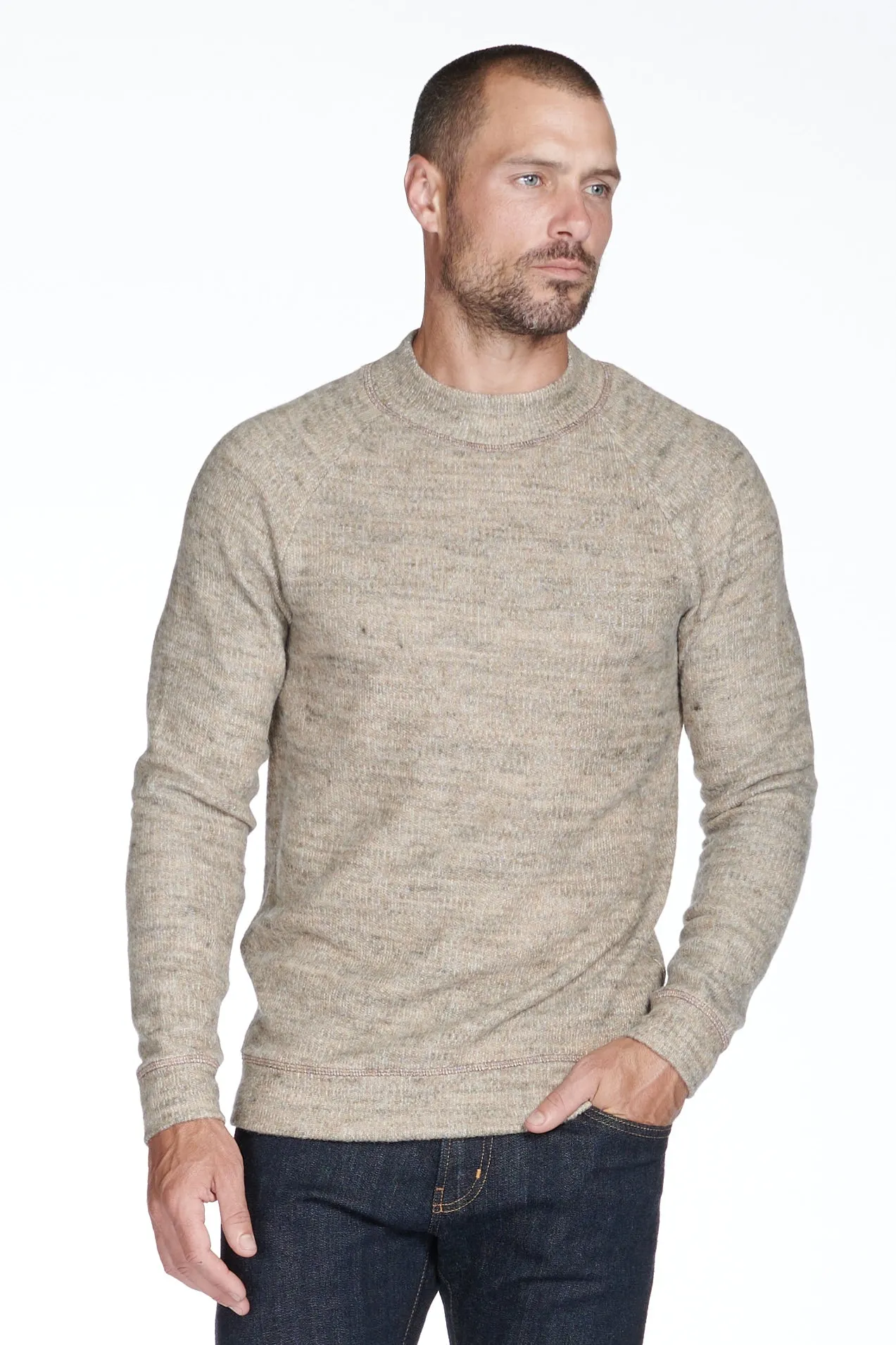 Men's Soft Knit Melange Wide Neck Pullover Sweater