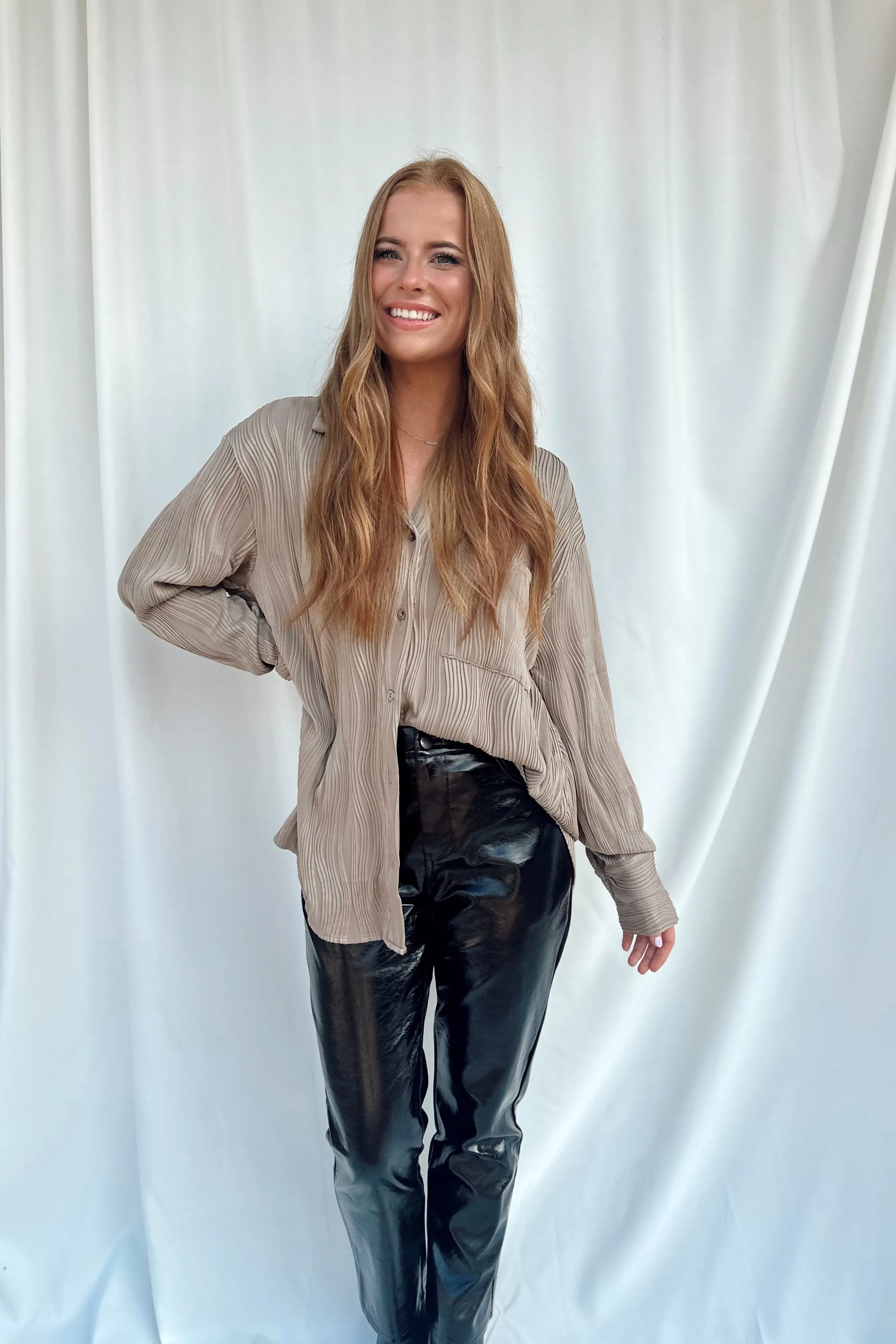 Mocha Textured Button Down- FINAL SALE