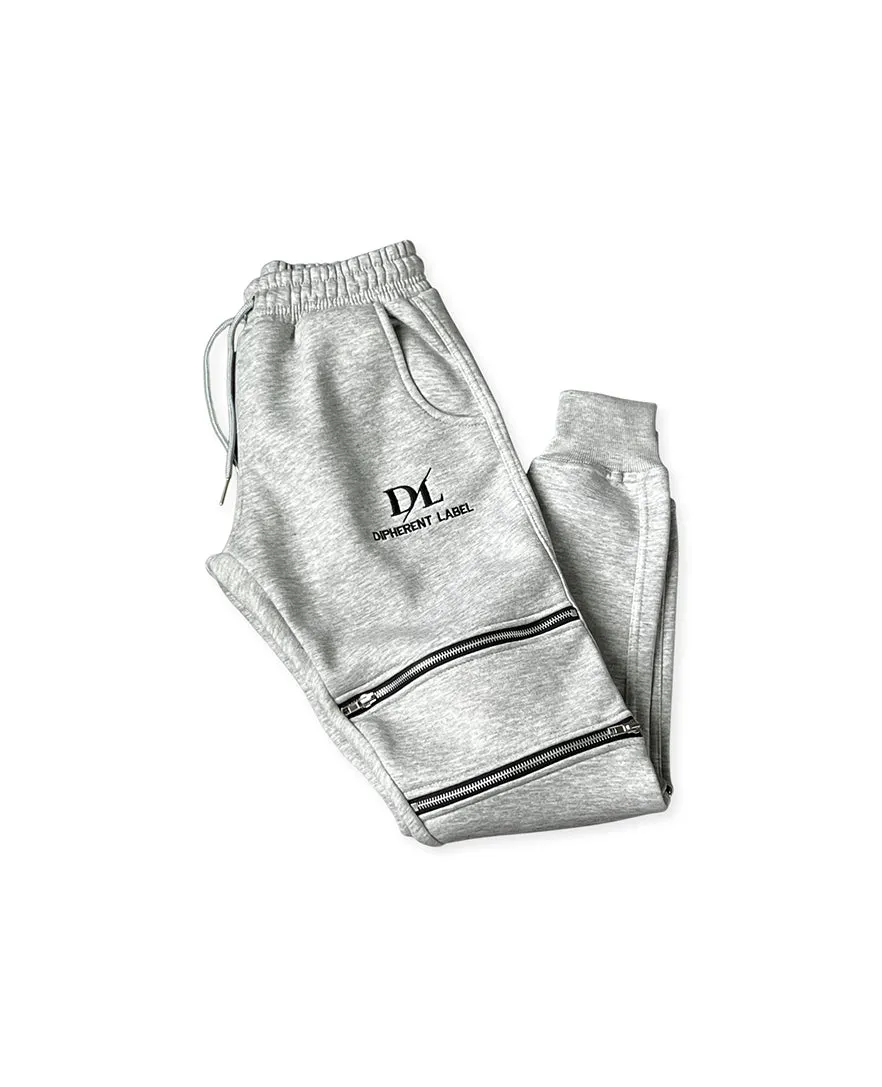 Multi Zipper Pullover Sweatsuit - Gray