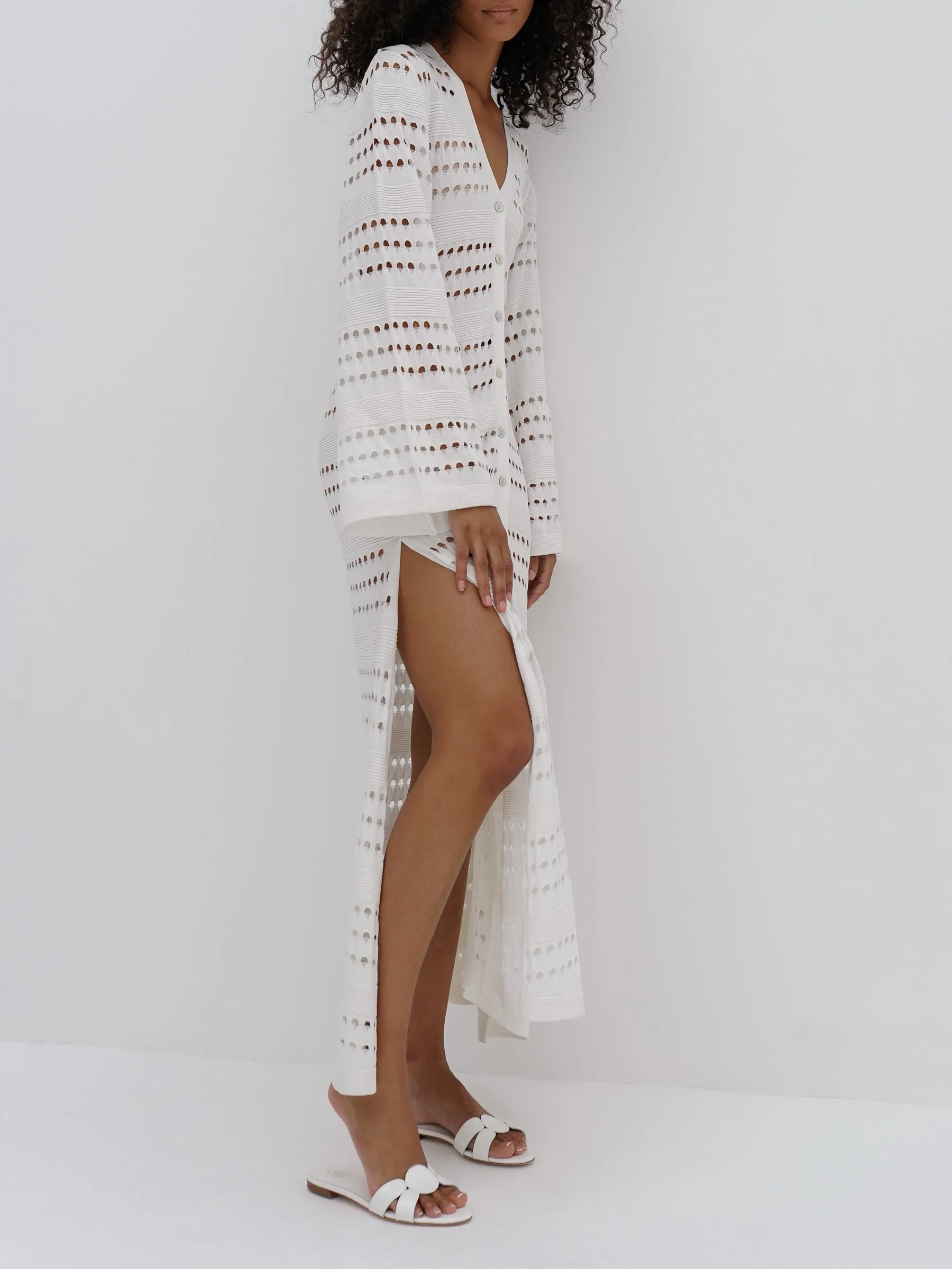 Nina Button Down Knitted Dress | White