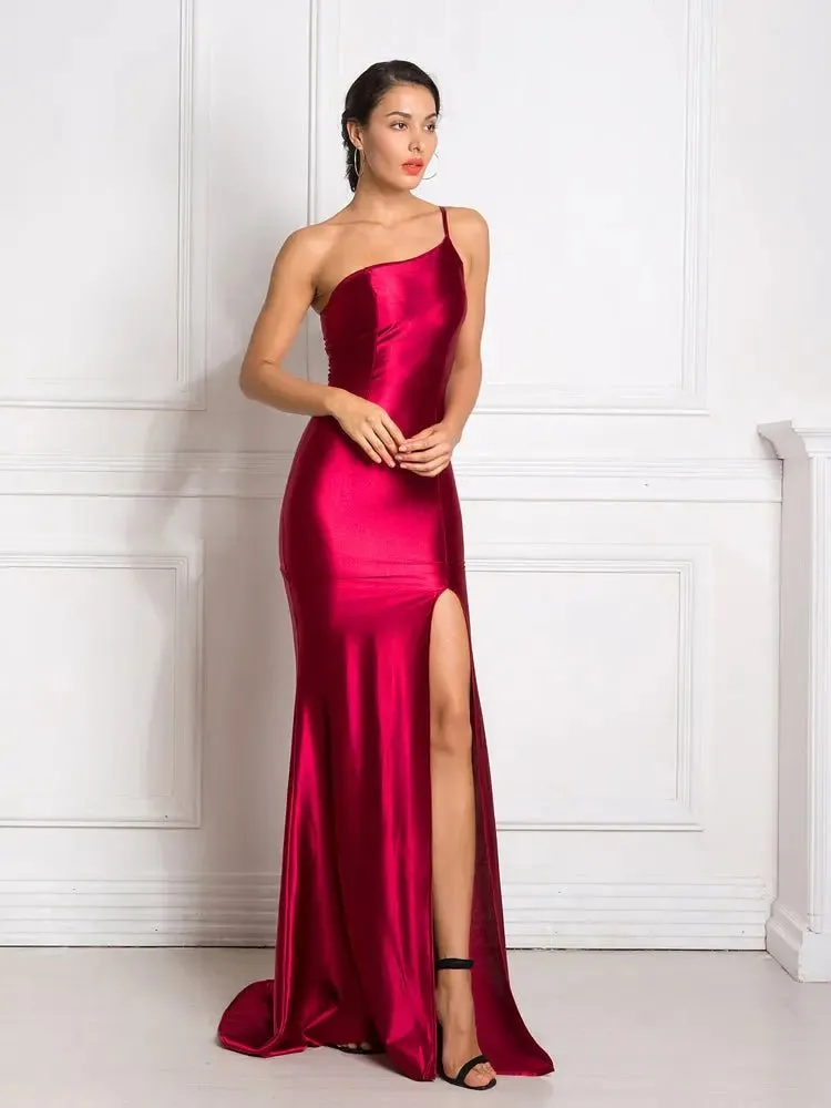 One Shoulder Side slit Maxi Dress