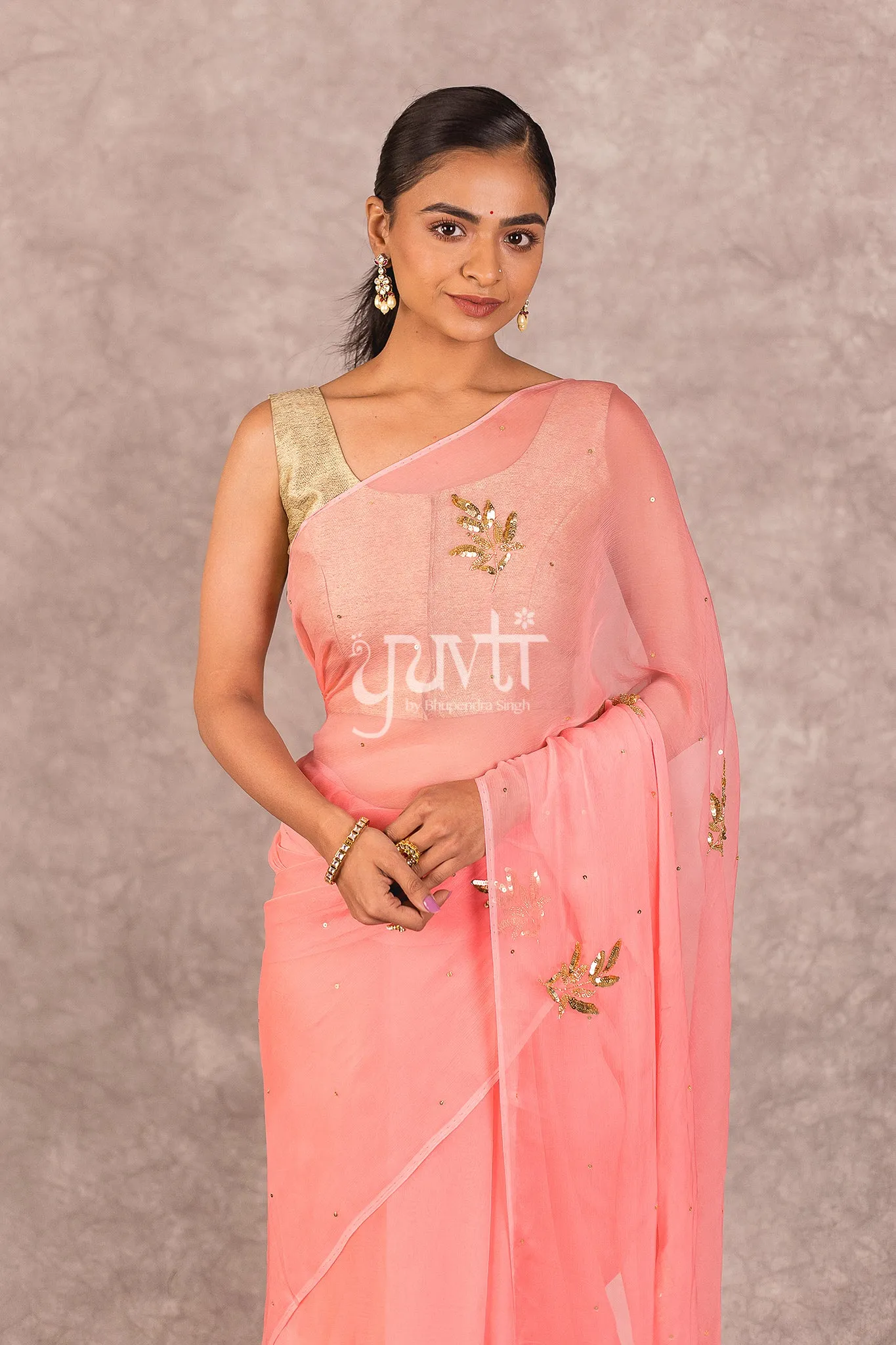 Peach Chiffon Saree