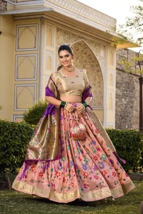 Peach Paithani Jacquard Silk Lehenga Choli