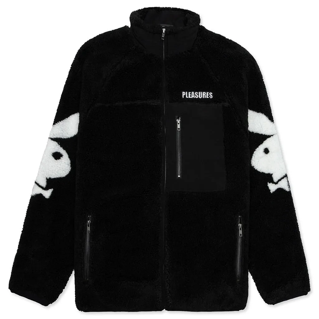 PLEASURES x Playboy Bunny Sherpa Zip Up Jacket - Black