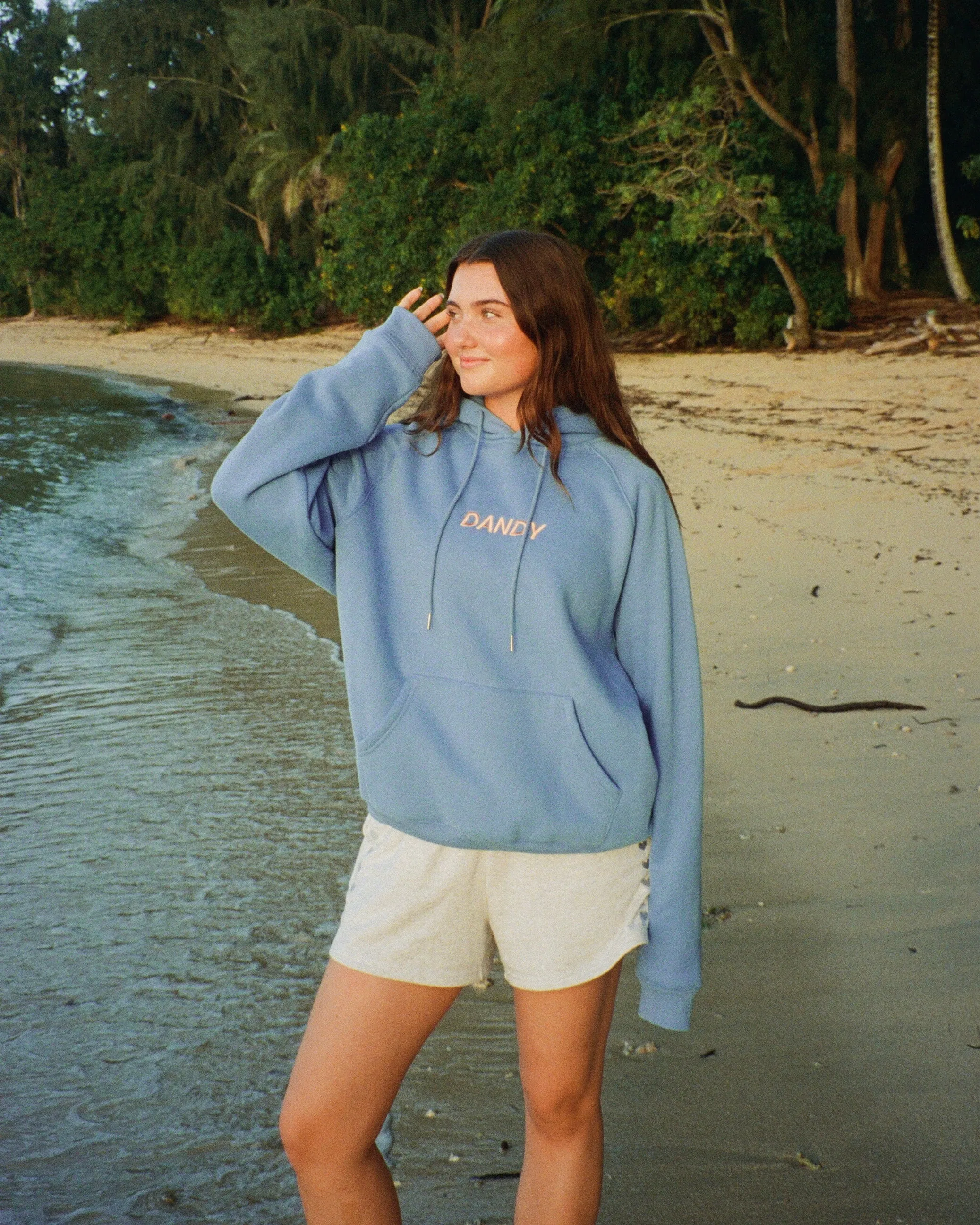 Oversized Luxury Hoodie in Blue with Lets Watch the Sunset Print