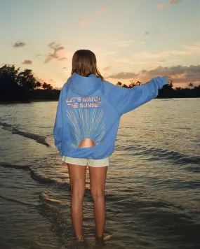 Oversized Luxury Hoodie in Blue with Lets Watch the Sunset Print