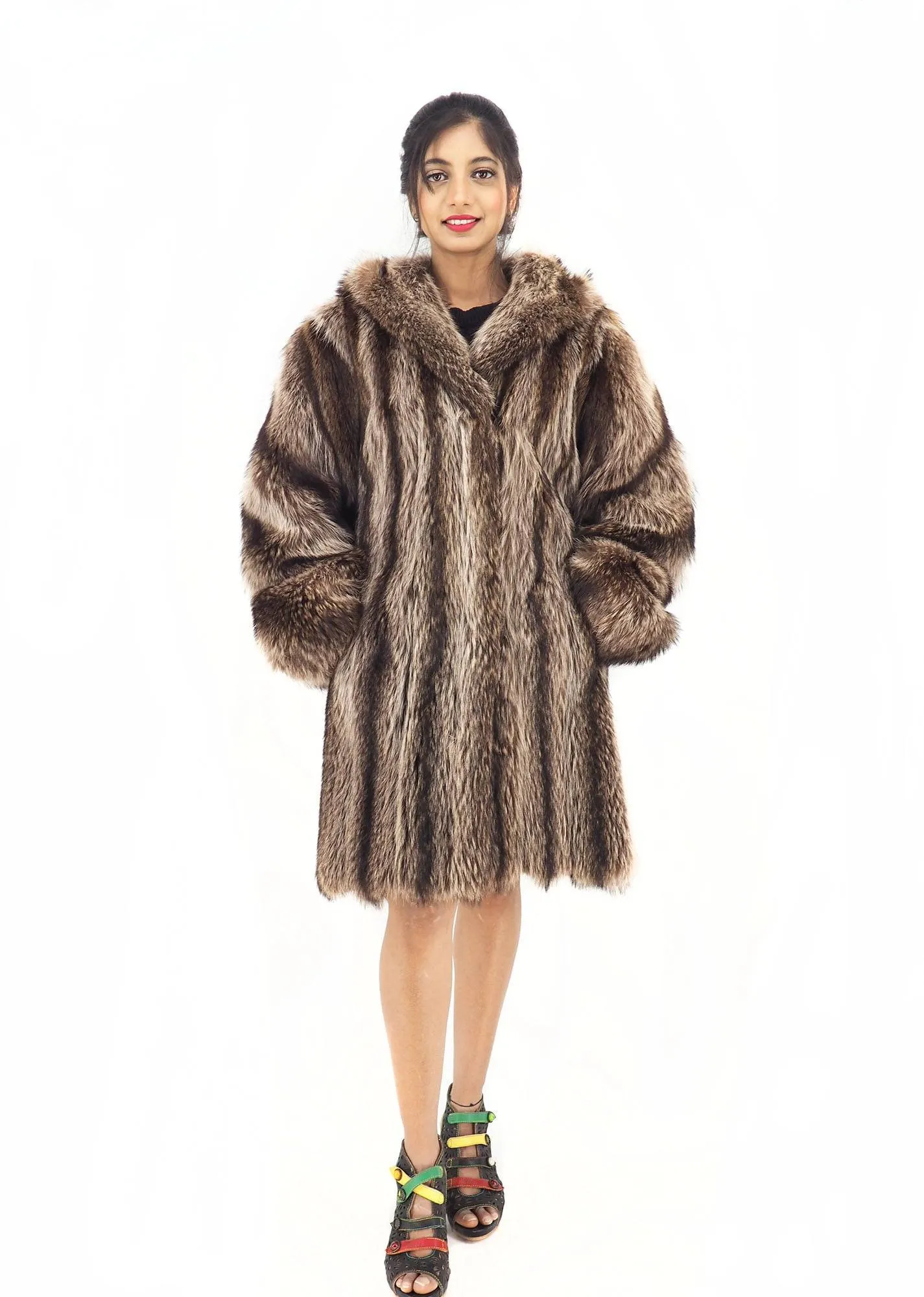 Raccoon Fur Coat Coats With Hood Made in Canada S