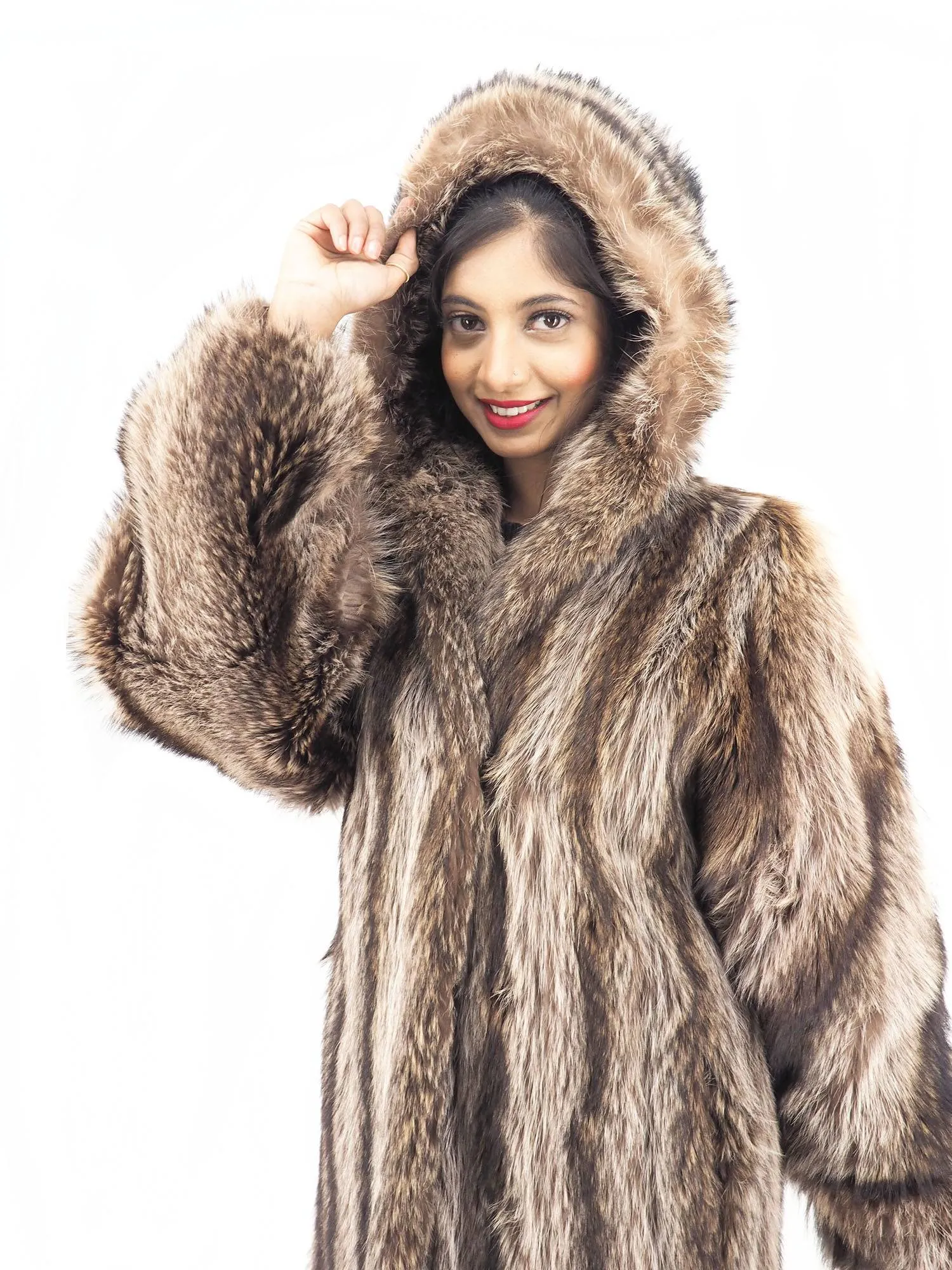 Raccoon Fur Coat Coats With Hood Made in Canada S