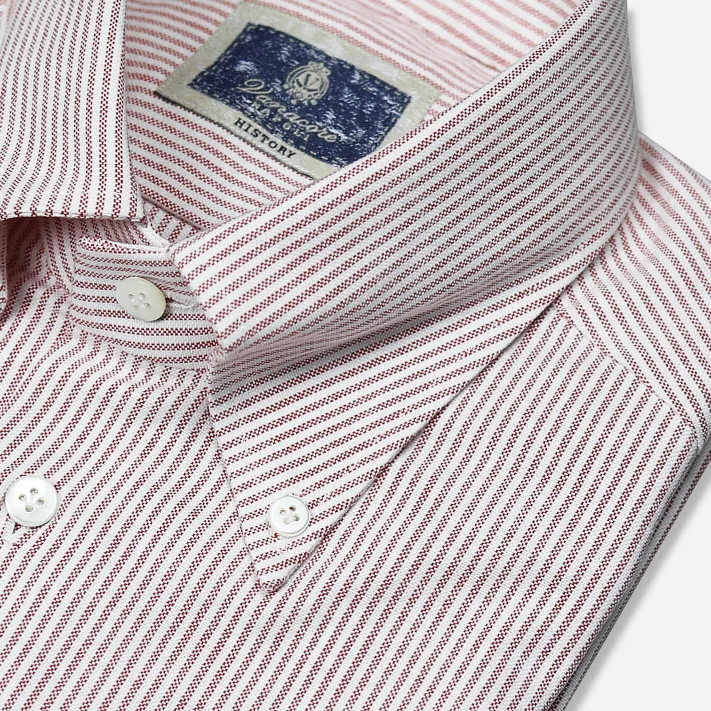 Mens Red and White Striped Oxford Button-Down Shirt - Classic Fit, Long Sleeve