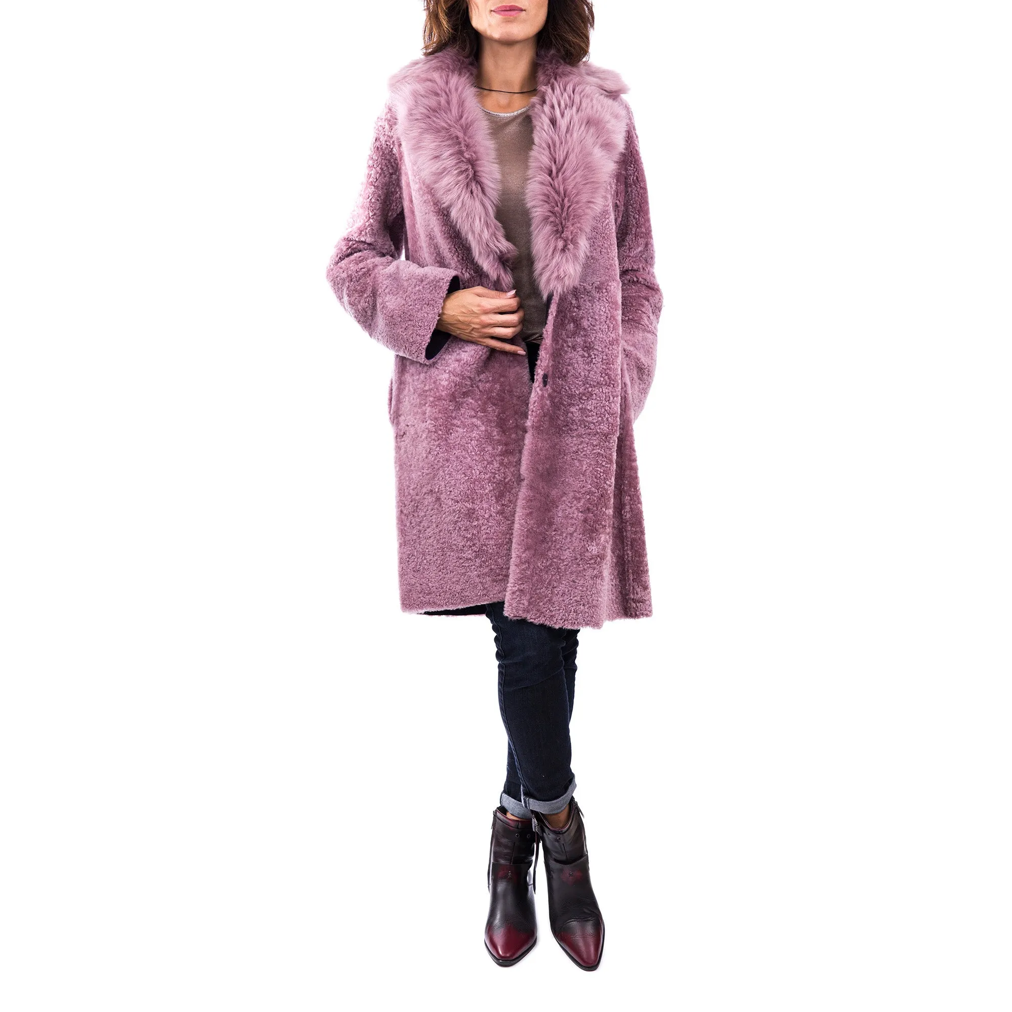 Reversible Shawl-Collar Coat Merinillo Pacaja Cassis