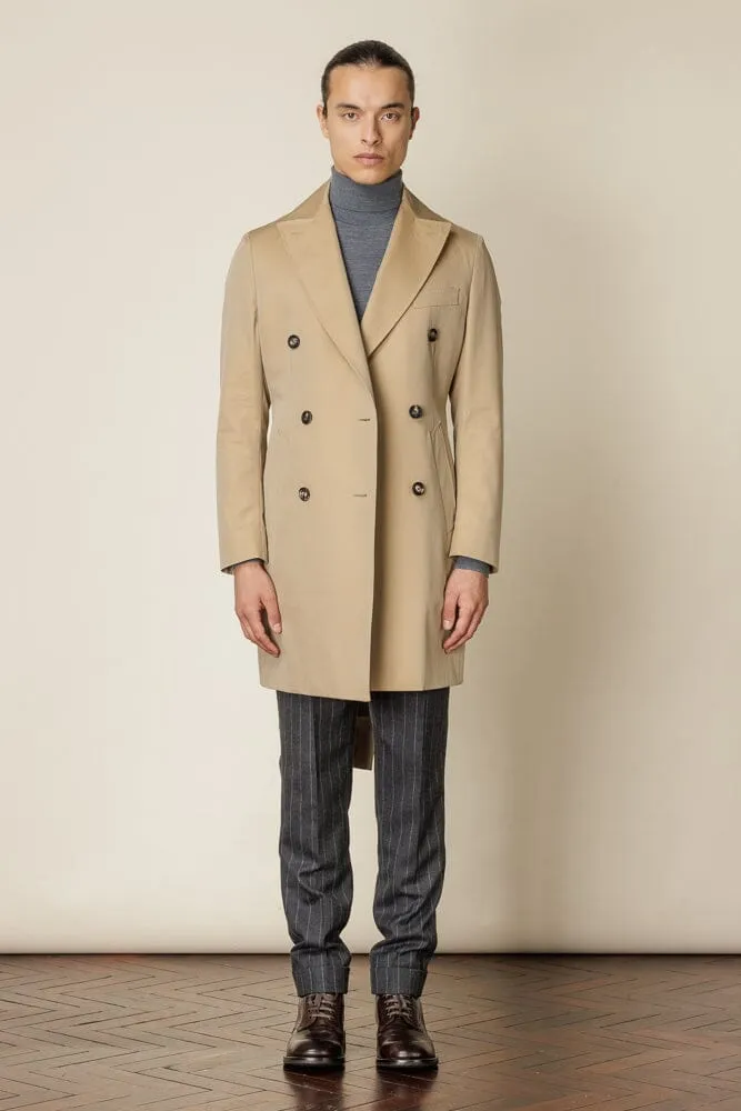 (RTW) Mid Length Double Breasted Trench Coat with Belt - Sand Cotton