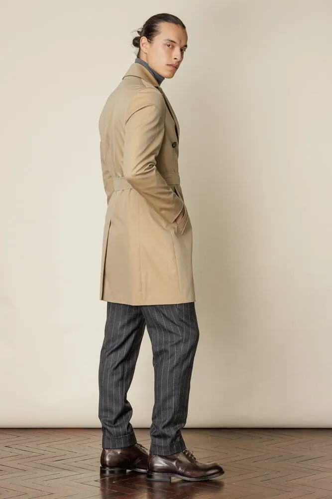 (RTW) Mid Length Double Breasted Trench Coat with Belt - Sand Cotton