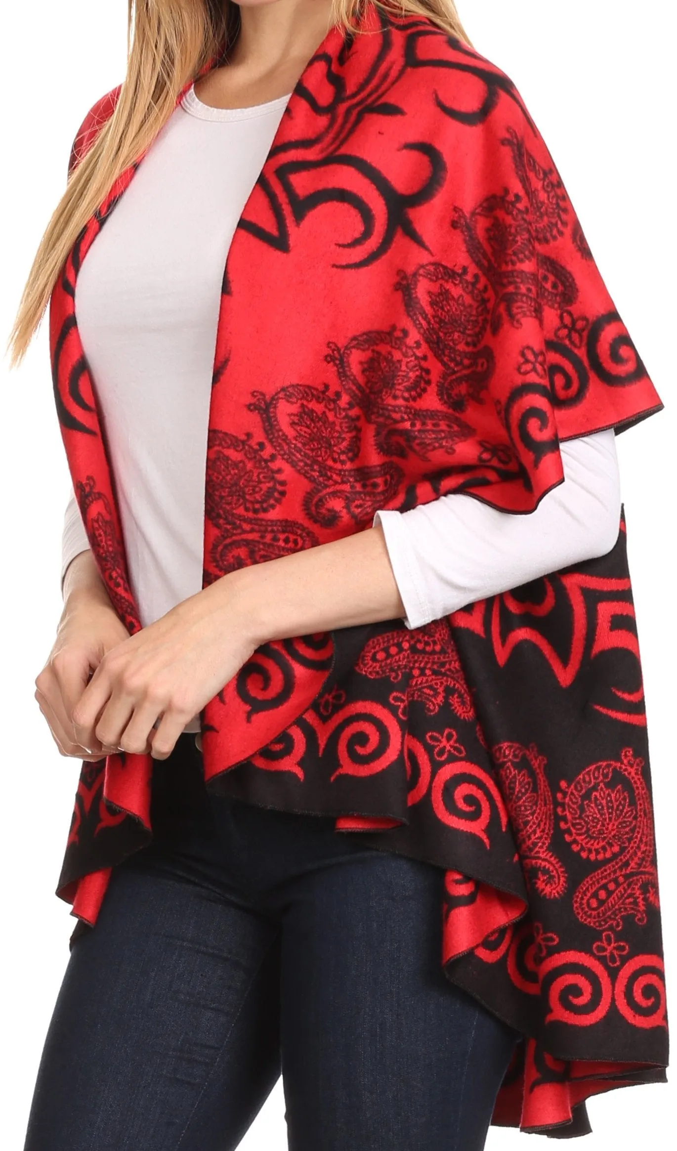 Sakkas Balie Reversable Printed Mid Weight Warm Poncho Throw Shawl / Cardigan