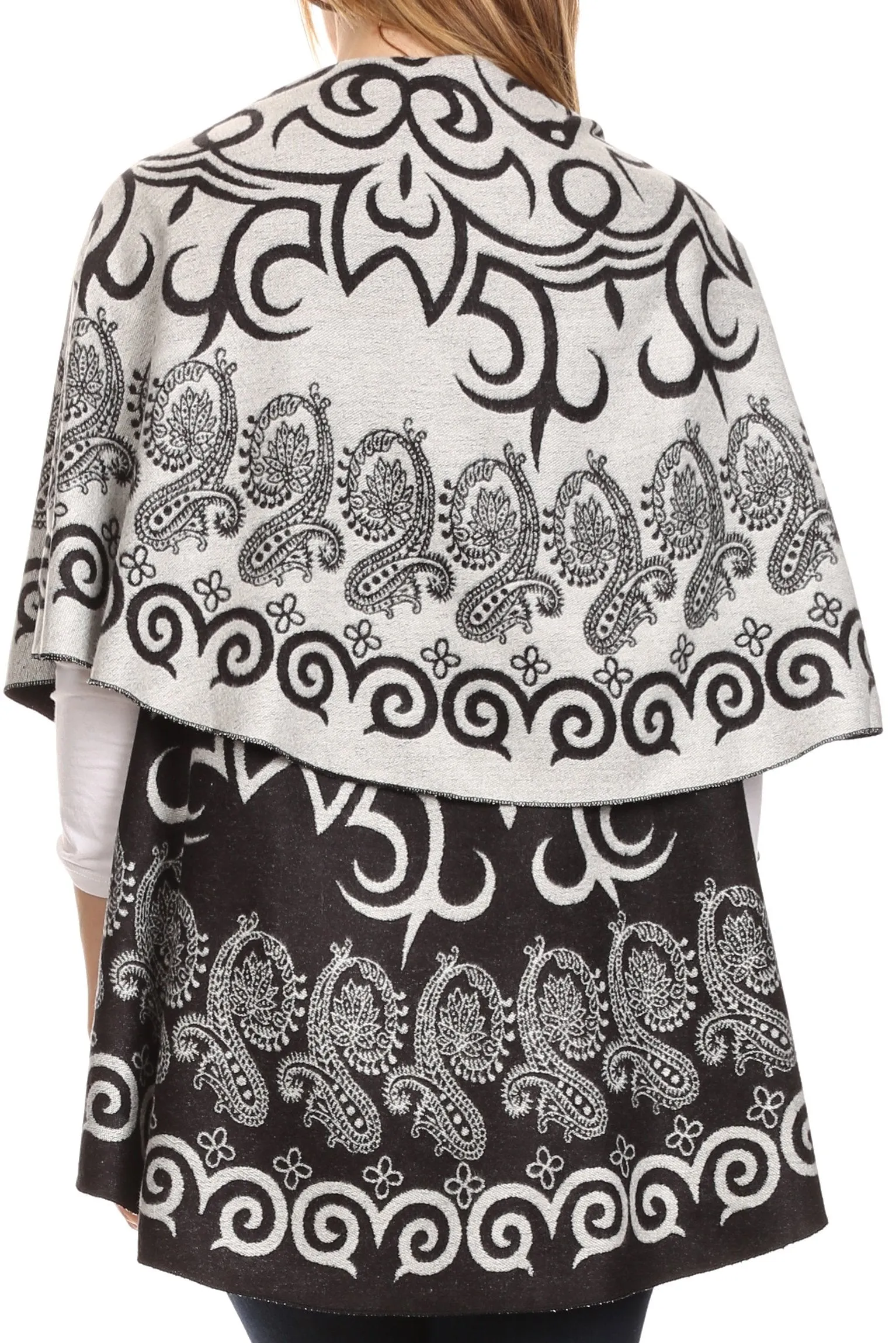 Sakkas Balie Reversable Printed Mid Weight Warm Poncho Throw Shawl / Cardigan