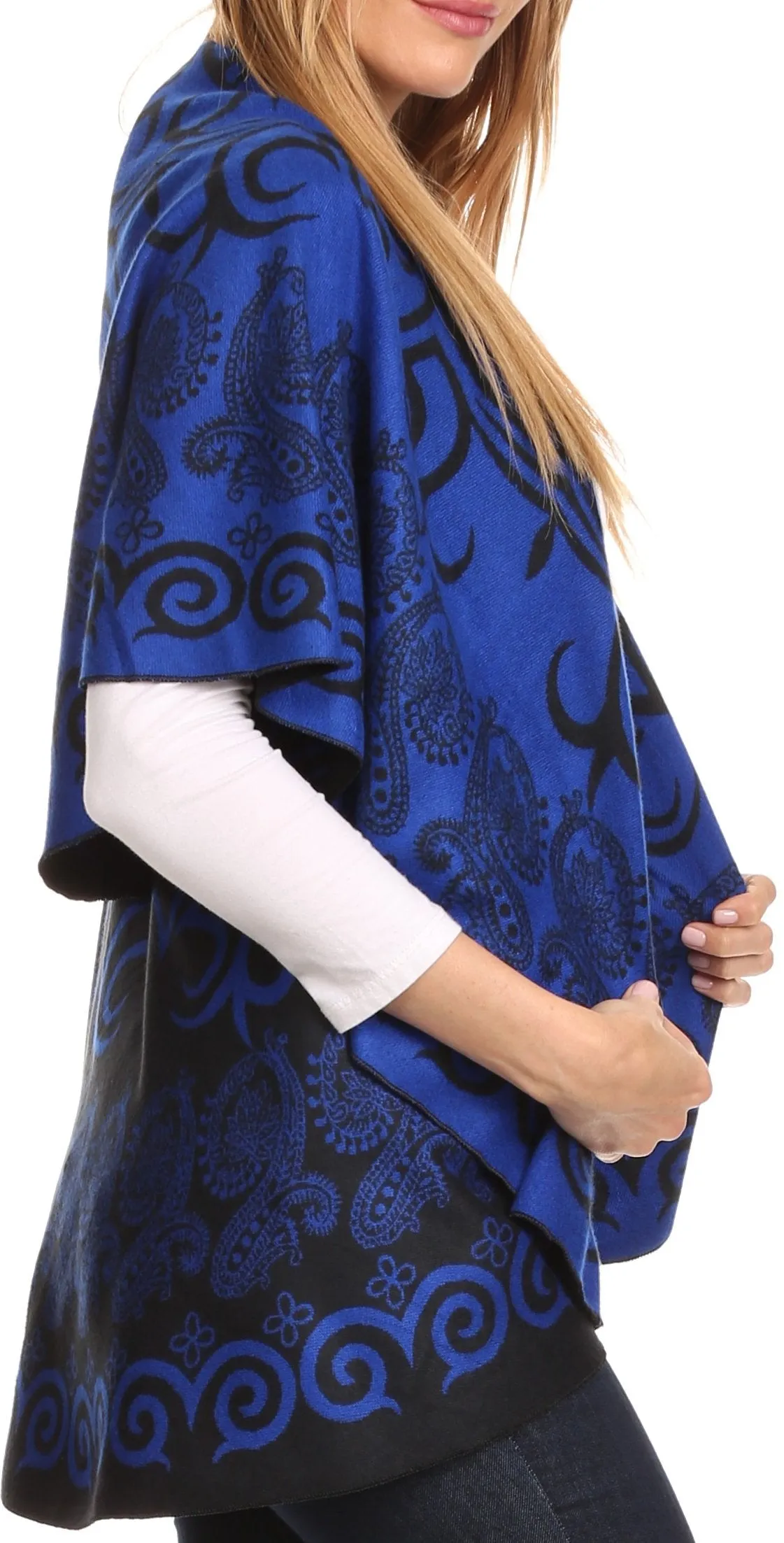 Sakkas Balie Reversable Printed Mid Weight Warm Poncho Throw Shawl / Cardigan