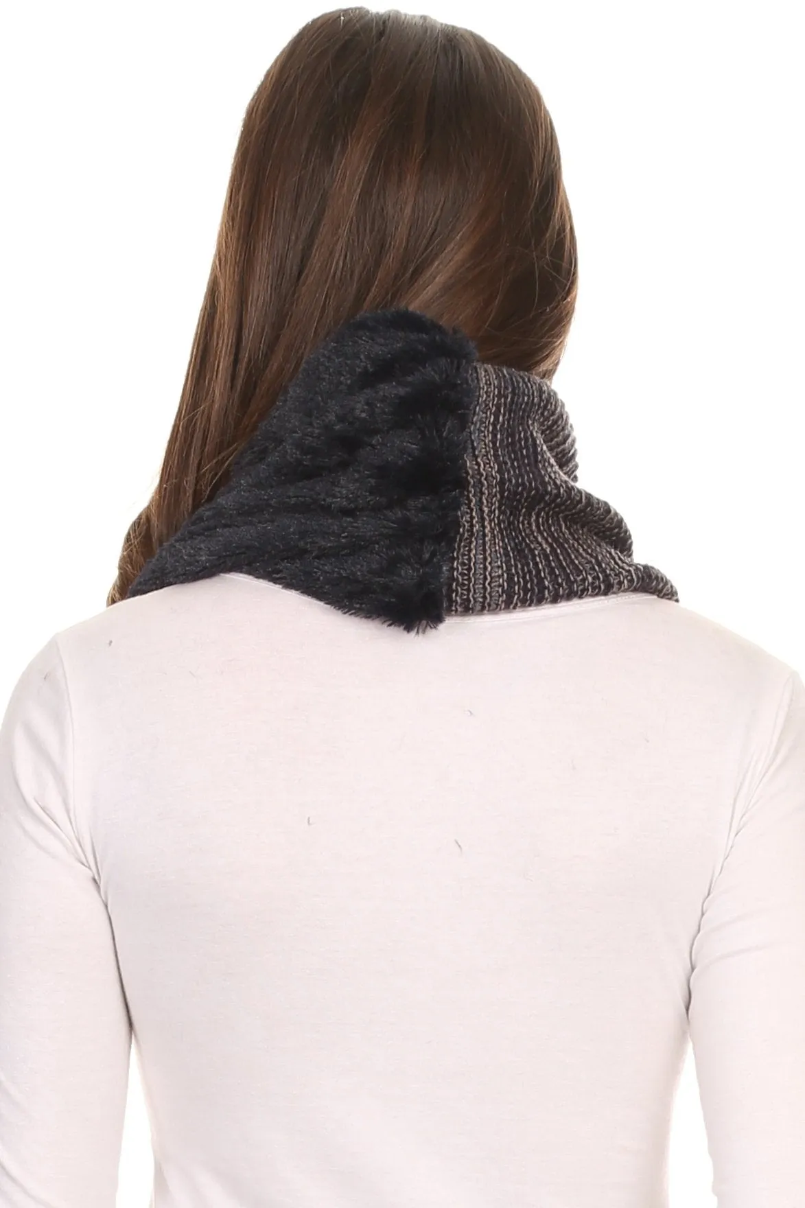 Sakkas Sele Short Two Textured Faux Fur Ribbed Knit Mixed Designed Infinity Scarf