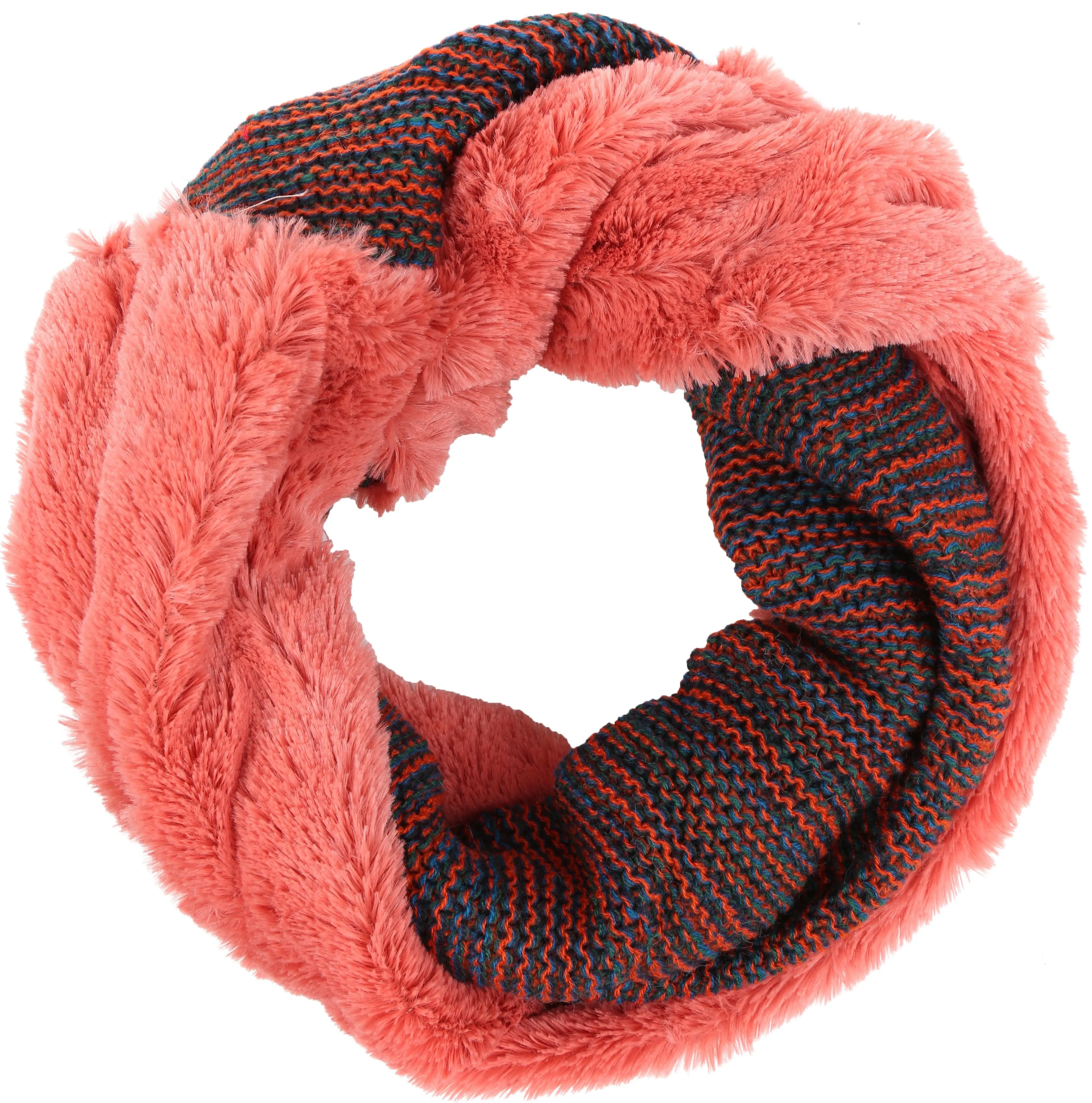 Sakkas Sele Short Two Textured Faux Fur Ribbed Knit Mixed Designed Infinity Scarf