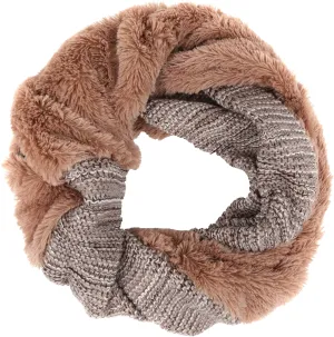 Sakkas Sele Short Two Textured Faux Fur Ribbed Knit Mixed Designed Infinity Scarf