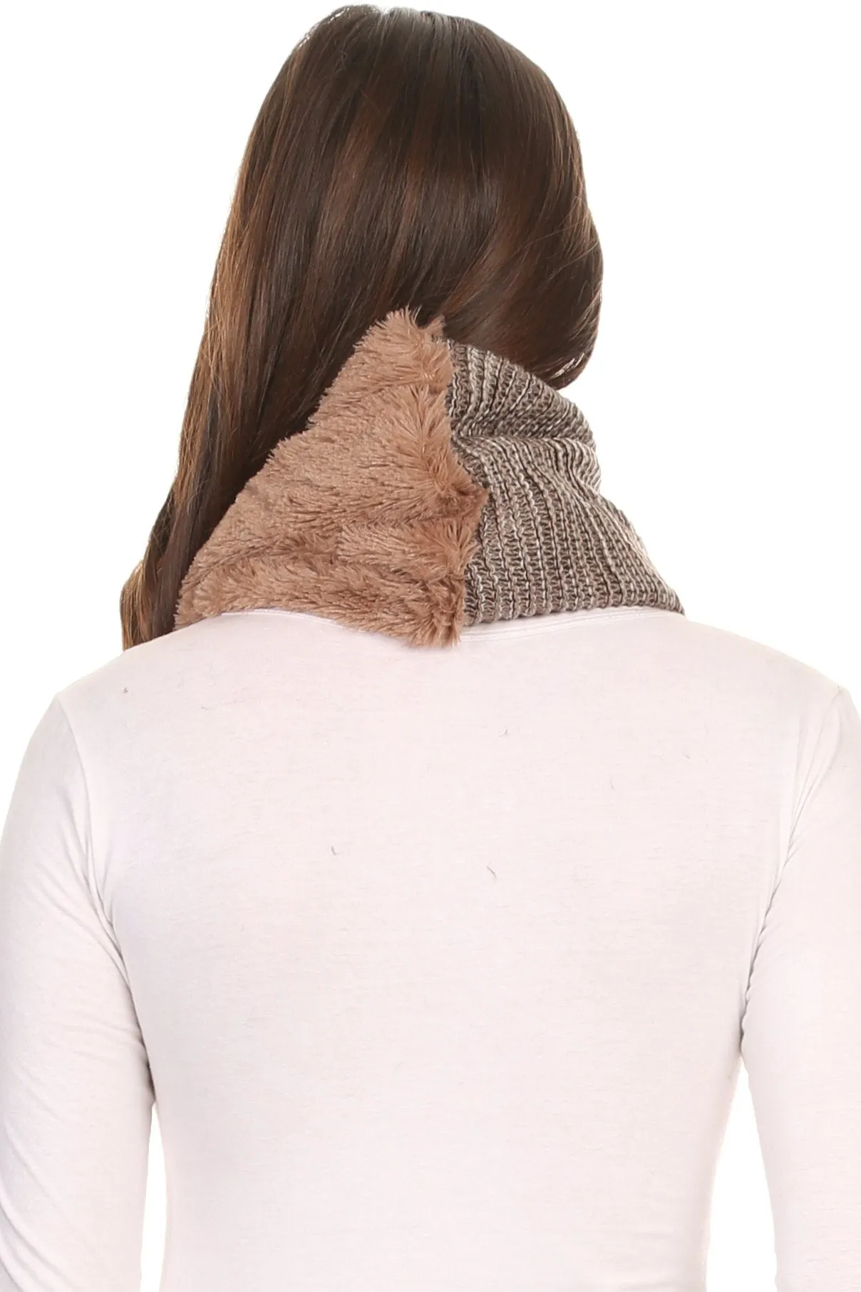 Sakkas Sele Short Two Textured Faux Fur Ribbed Knit Mixed Designed Infinity Scarf