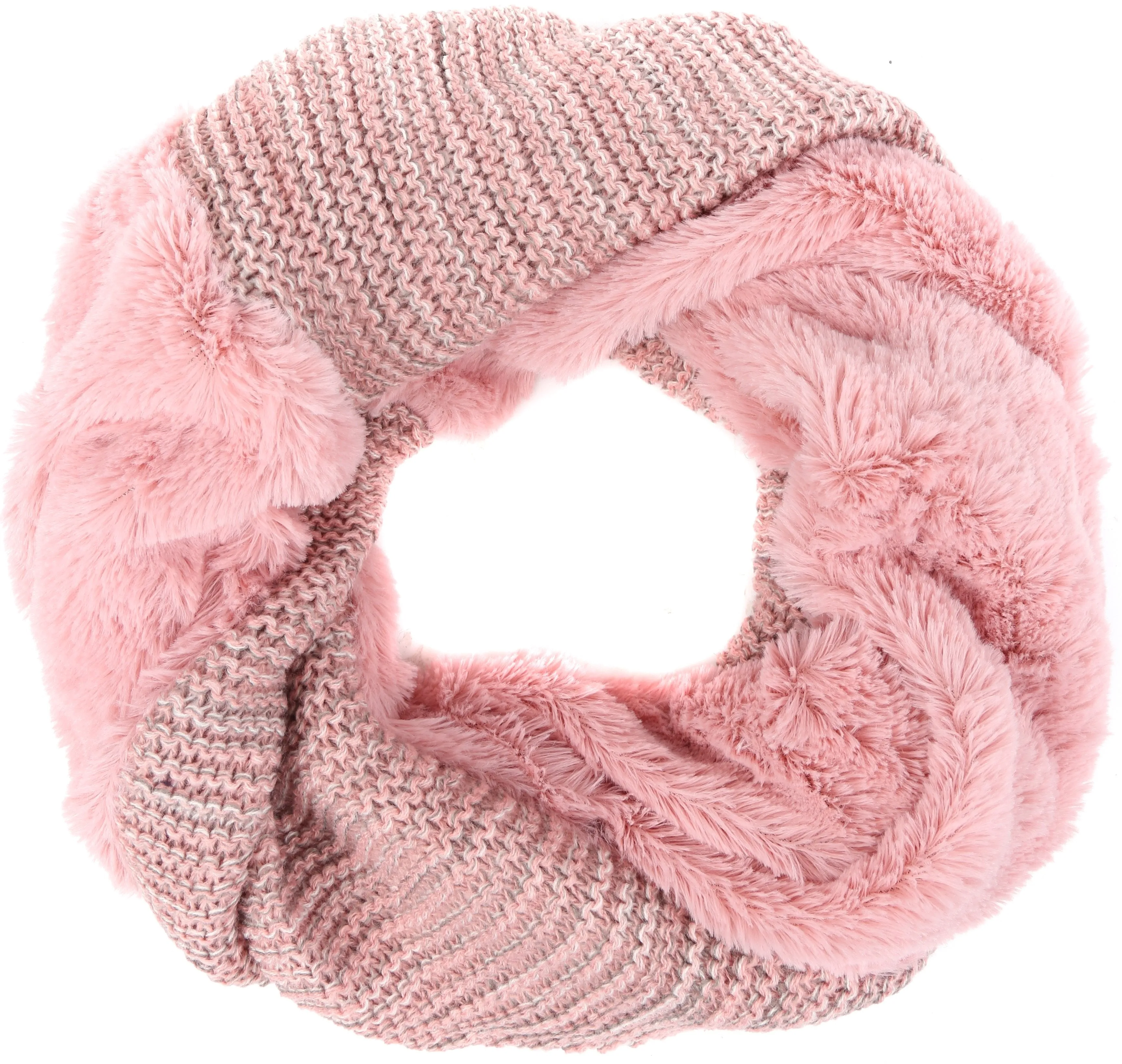 Sakkas Sele Short Two Textured Faux Fur Ribbed Knit Mixed Designed Infinity Scarf