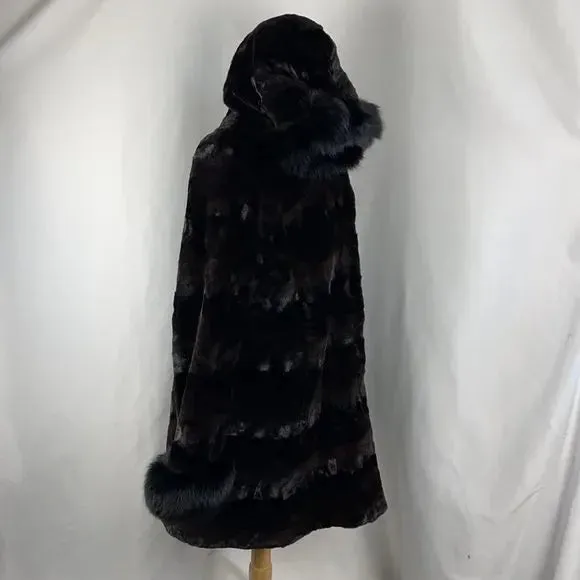 Sheared mink coat with fox trim 3/4