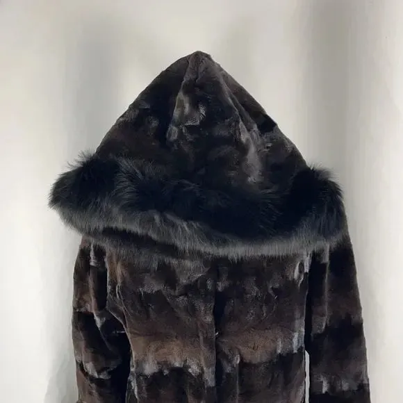 Sheared mink coat with fox trim 3/4