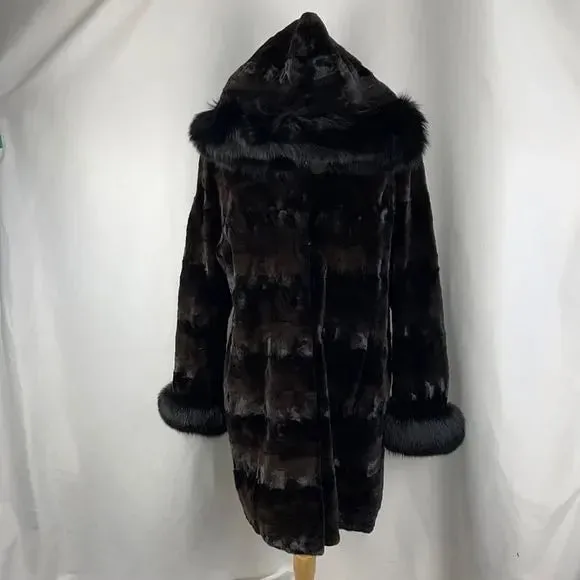 Sheared mink coat with fox trim 3/4