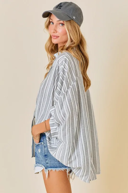 Stripe Oversize Button Down Top