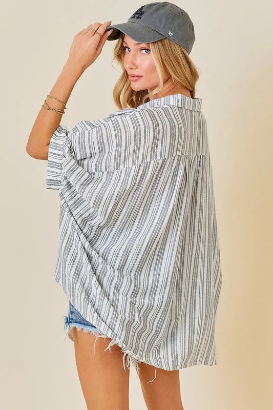 Stripe Oversize Button Down Top