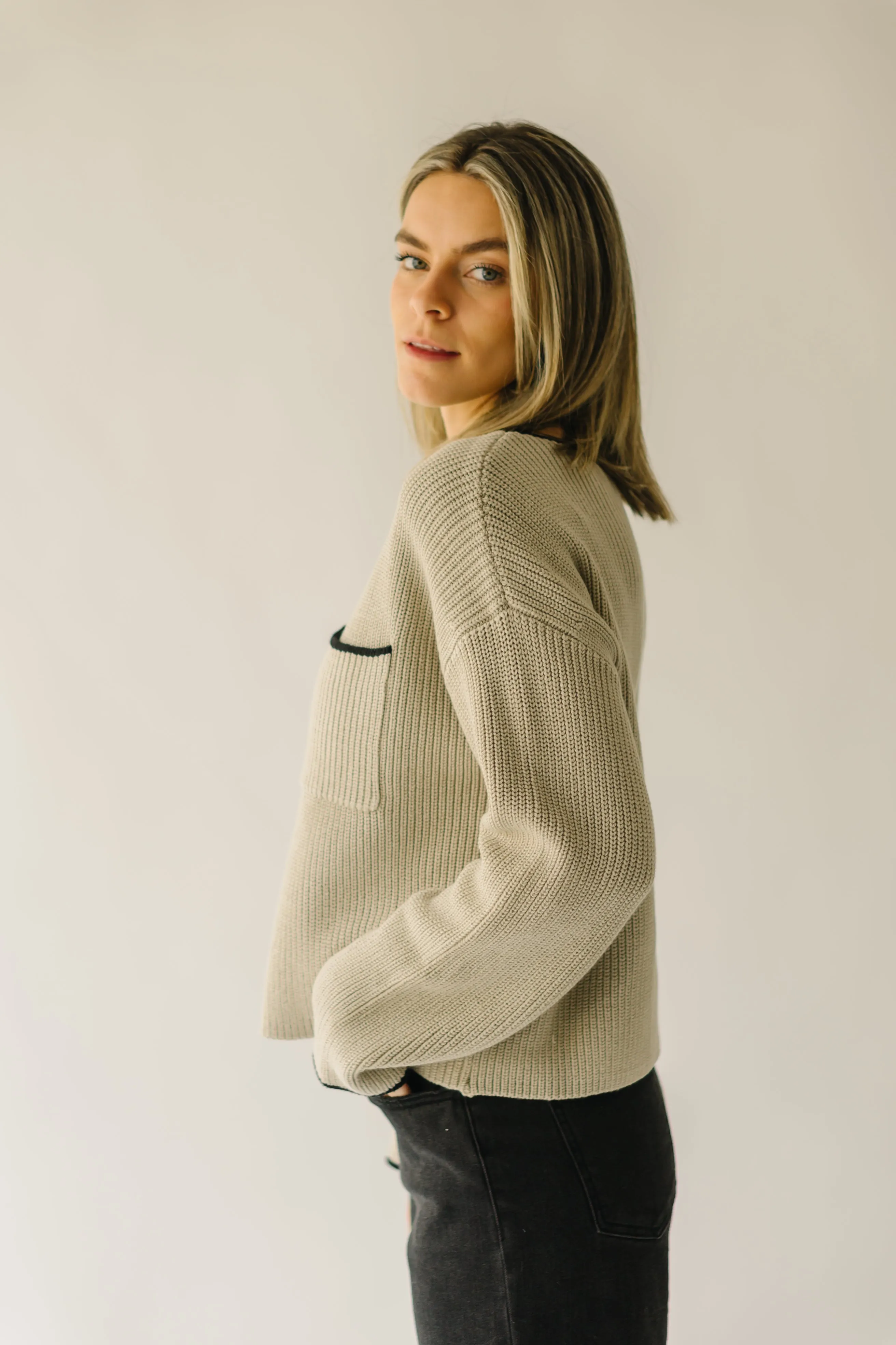 The Ashlyn Pocket Detail Sweater in Beige