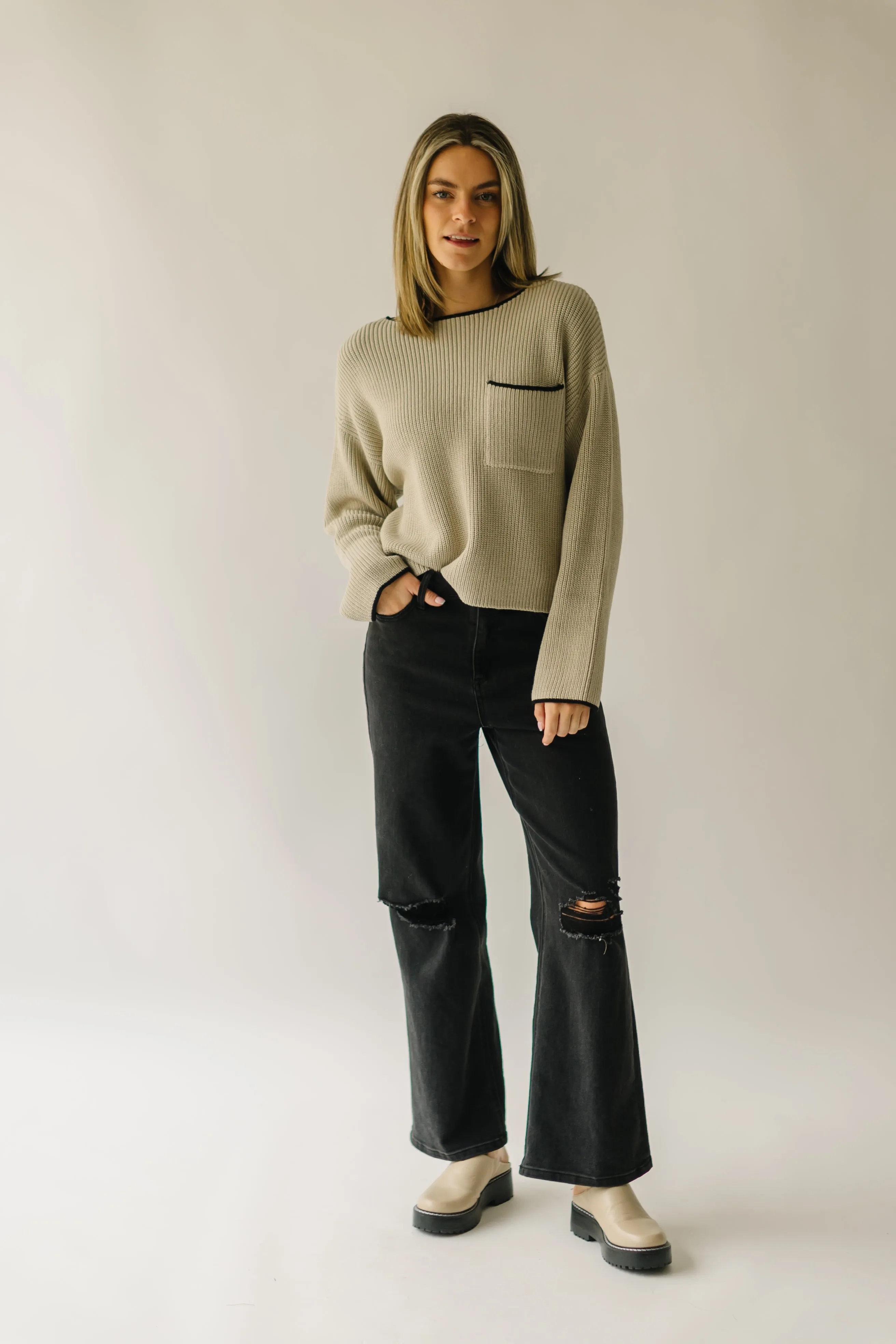 The Ashlyn Pocket Detail Sweater in Beige