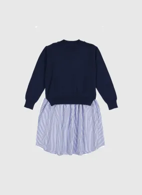 Vierra Rose Margot Sweater Combo Dress in Navy Stripe