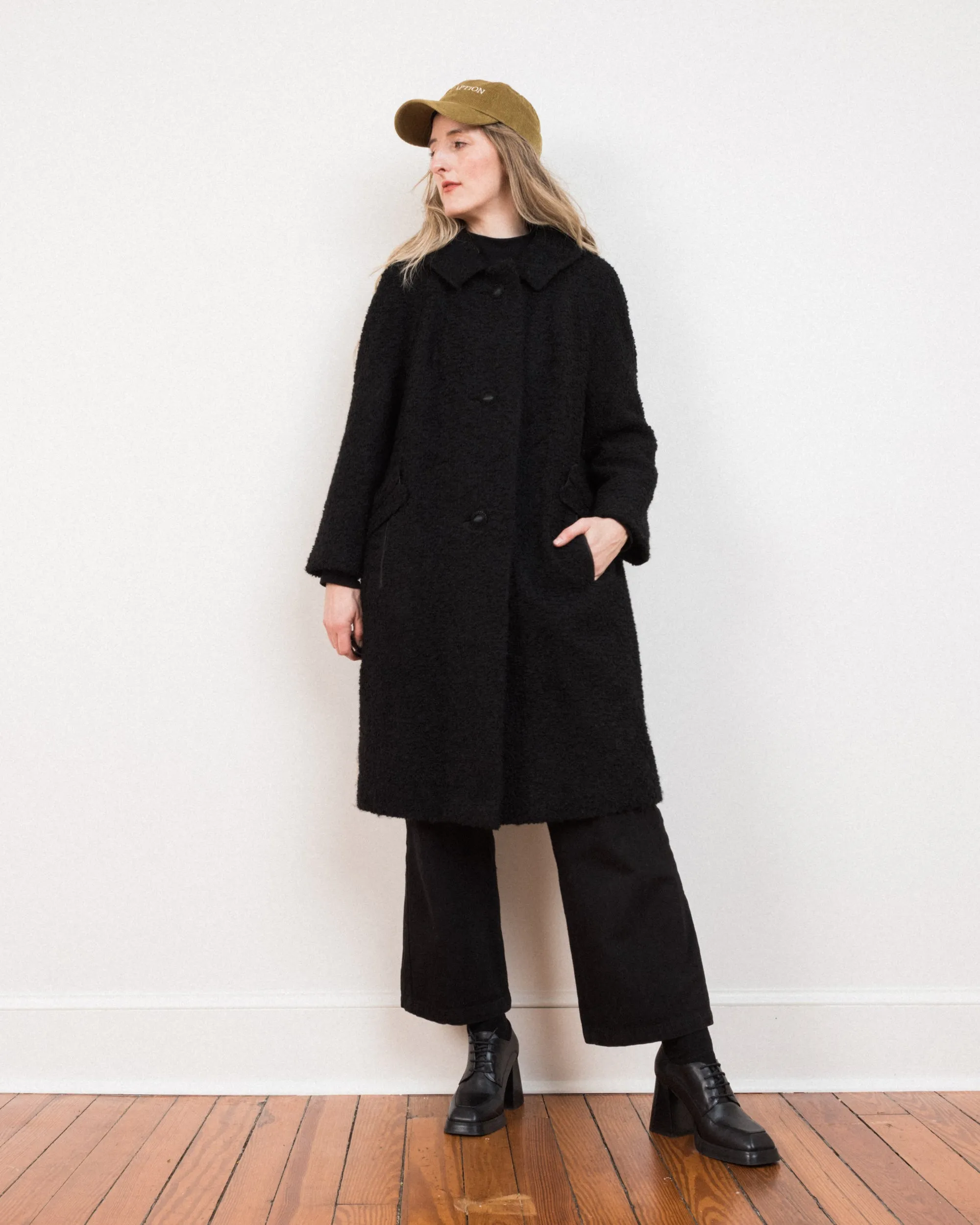 Vintage Black Boucle Wool BERLIN Coat #17 (S/M)