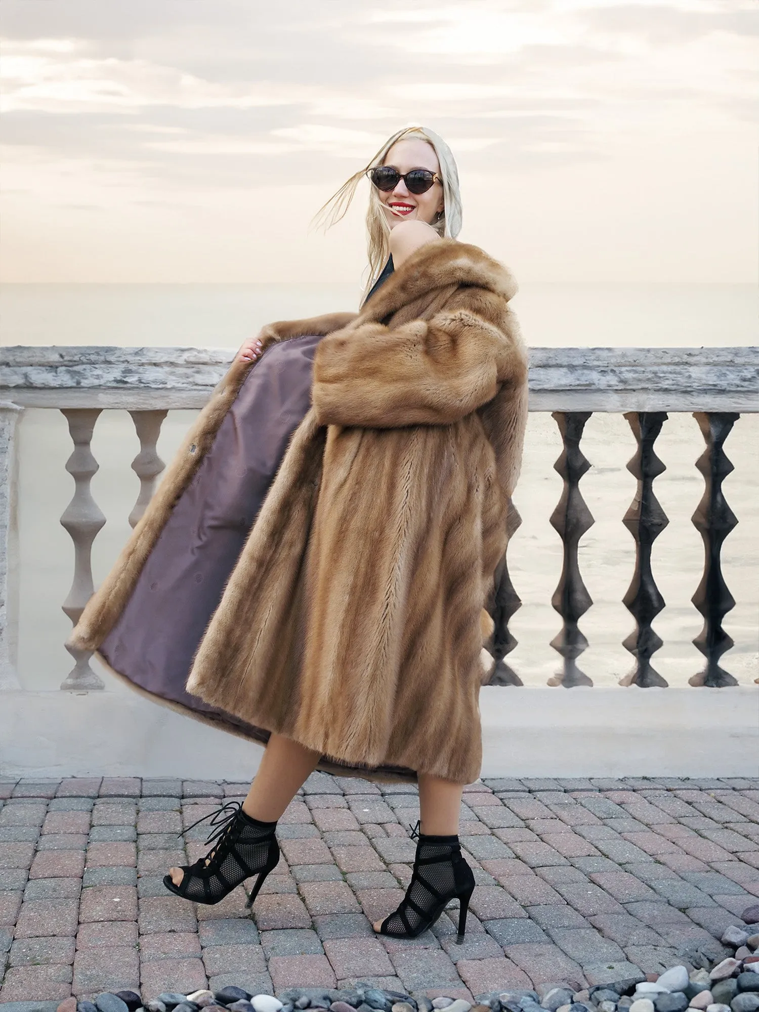 Vintage Pastel Canadian Brown Mink Fur Coat L to 2XL