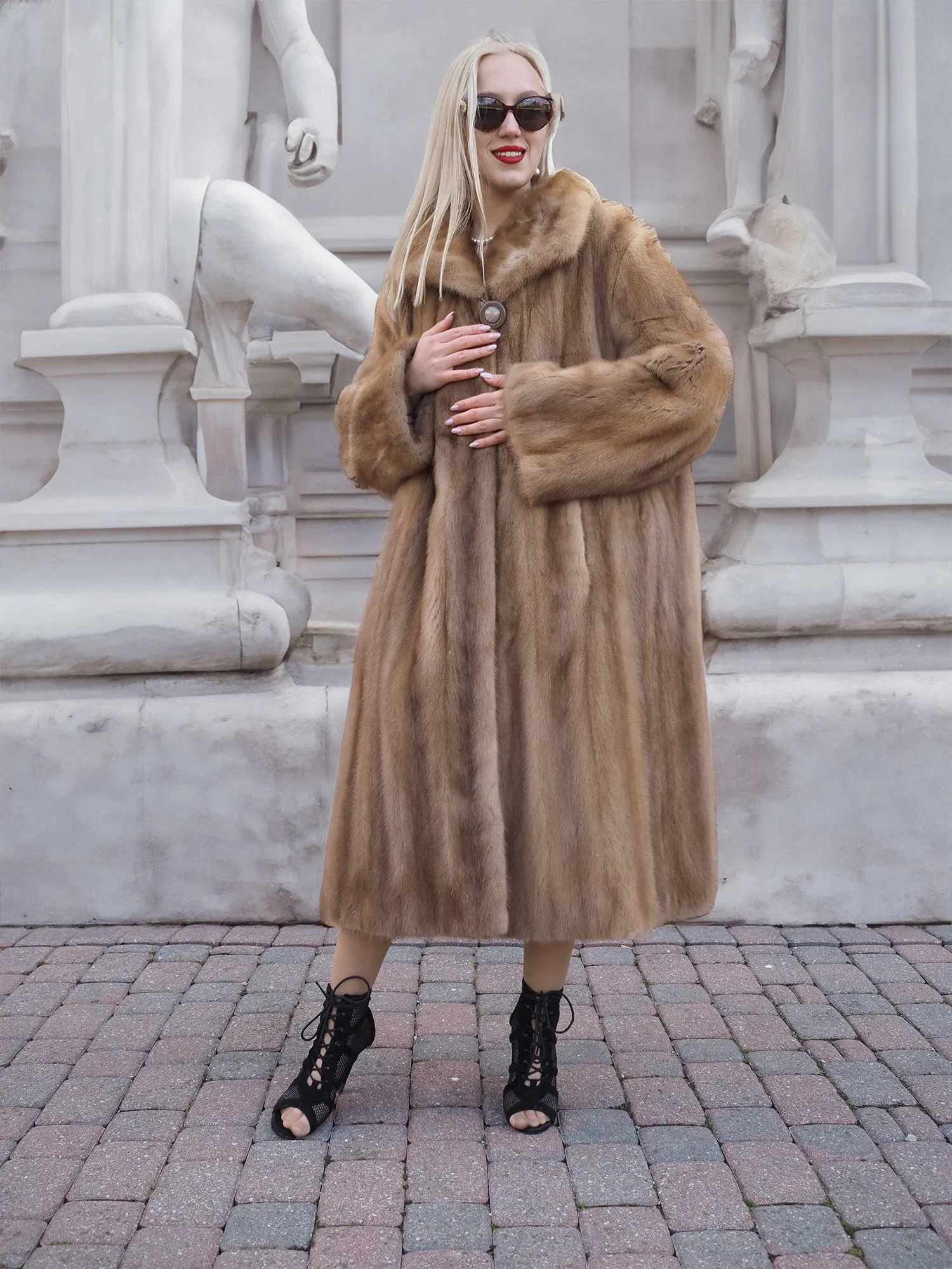 Vintage Pastel Canadian Brown Mink Fur Coat L to 2XL