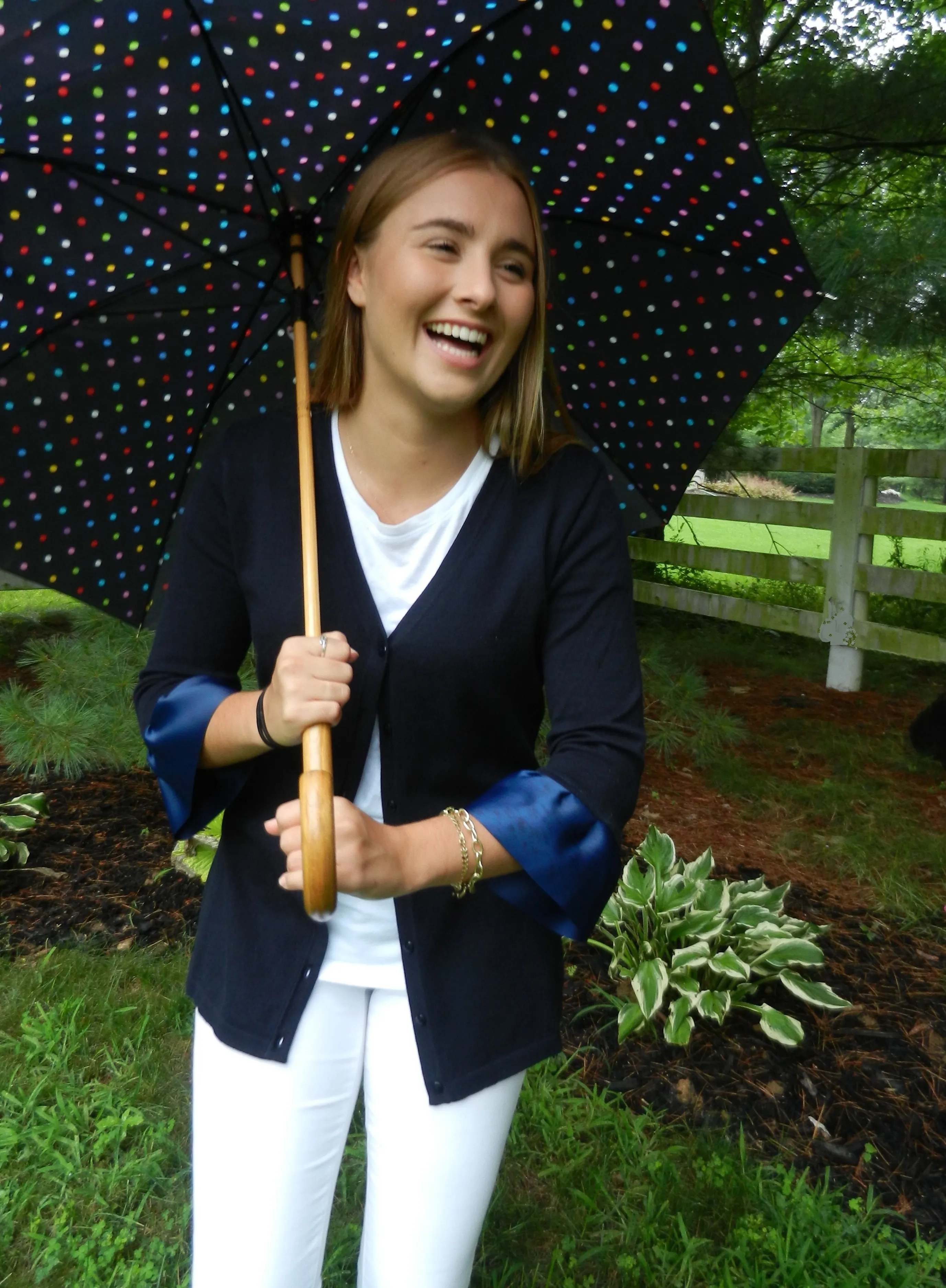 Wednesday Cardigan Navy w Navy Grosgrain 3/4 Sleeve - (WCNavy-Navy)