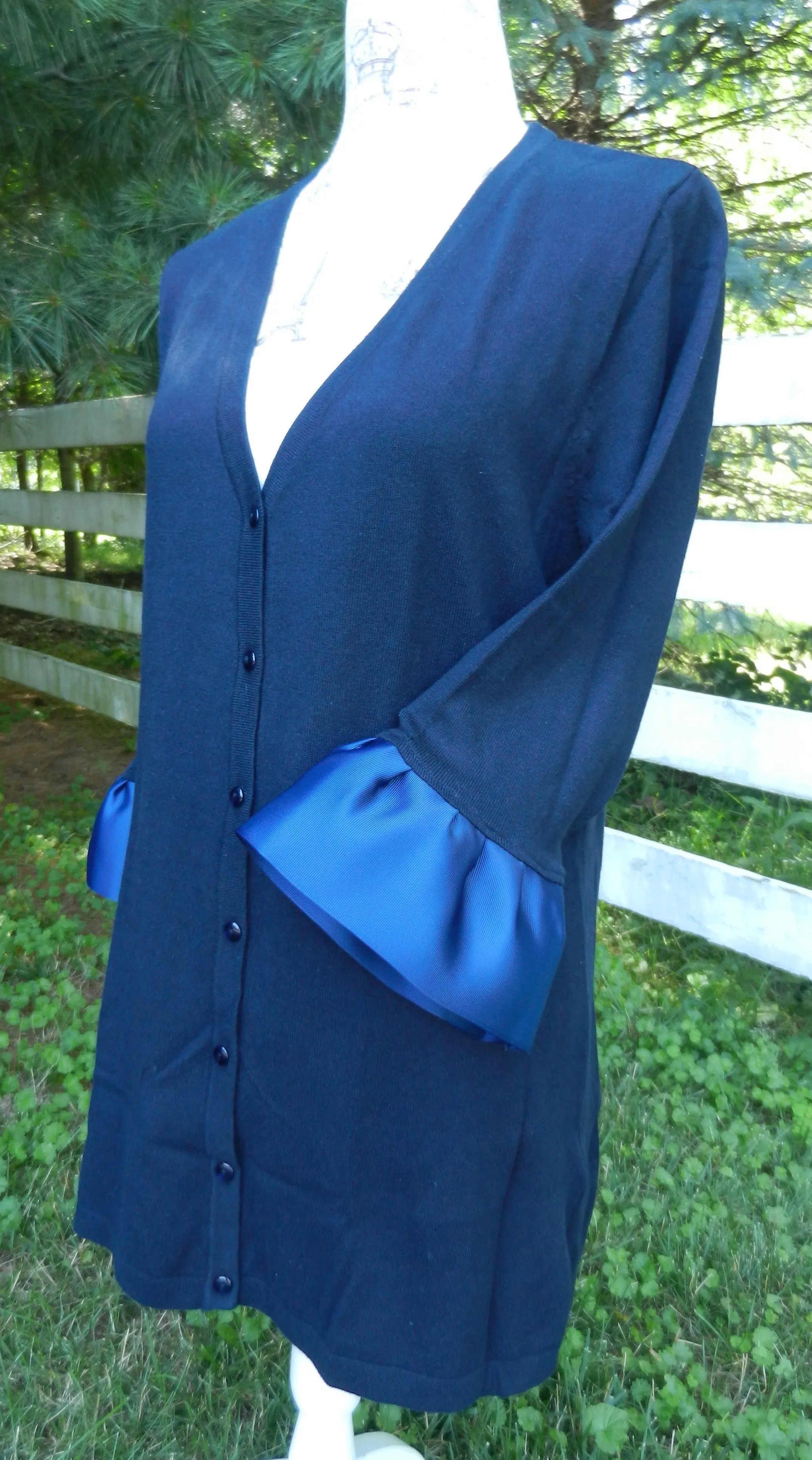 Wednesday Cardigan Navy w Navy Grosgrain 3/4 Sleeve - (WCNavy-Navy)