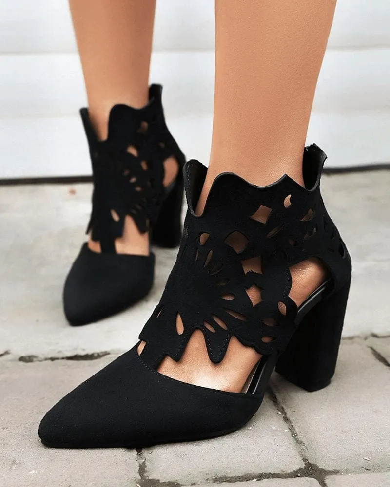 Women's Casual Elegant Hollow-out Zipper Heels