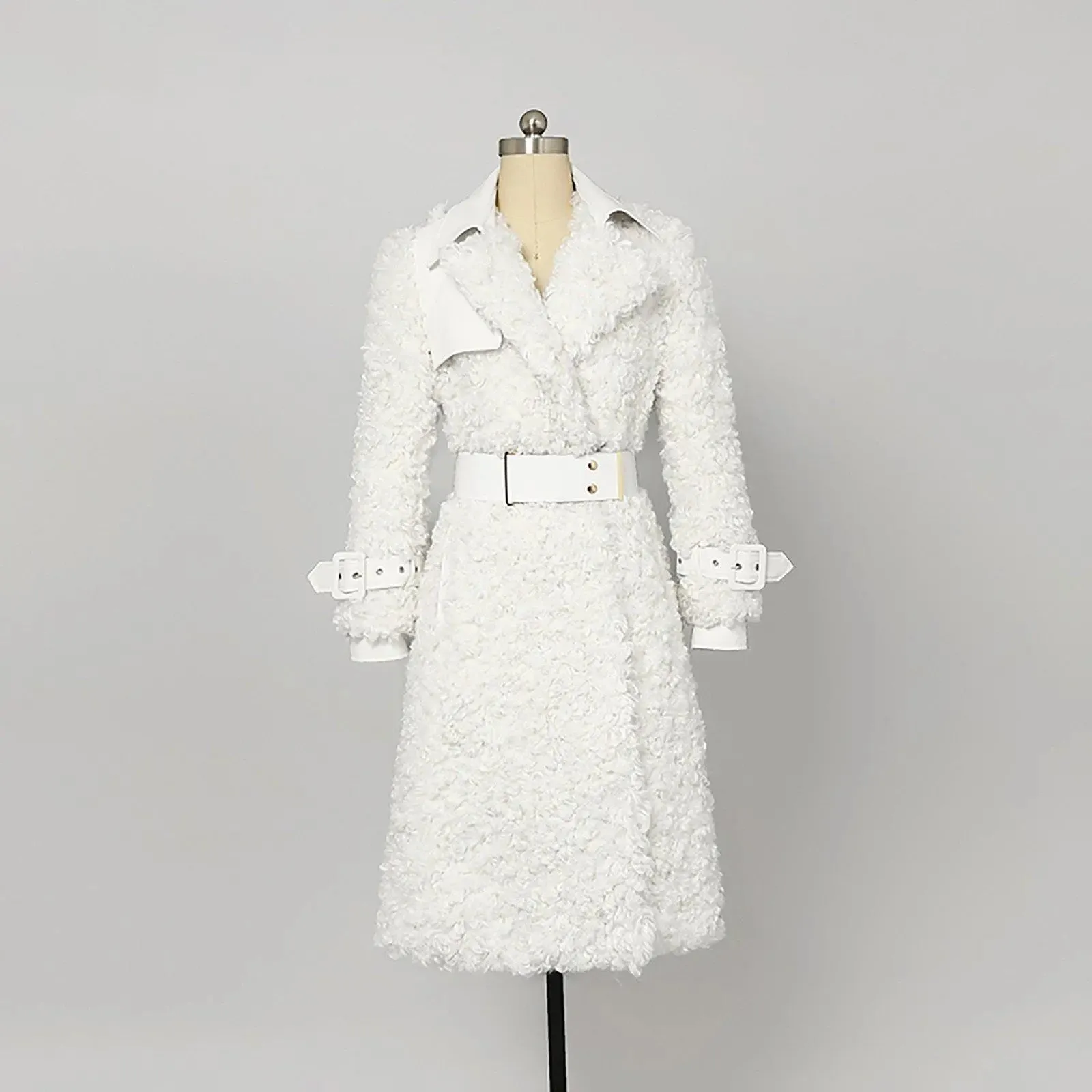 Women's Faux Fur Coat,White Faux Lambswool Coat,Warm Winter coat,Faux Leather Fur Coat,Winter Long Coat,White Overcoat,White Long Teddy Coat