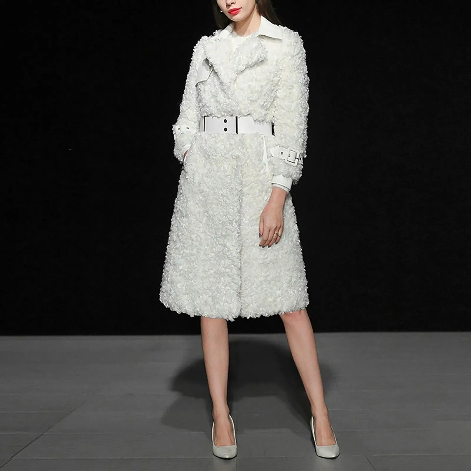 Women's Faux Fur Coat,White Faux Lambswool Coat,Warm Winter coat,Faux Leather Fur Coat,Winter Long Coat,White Overcoat,White Long Teddy Coat