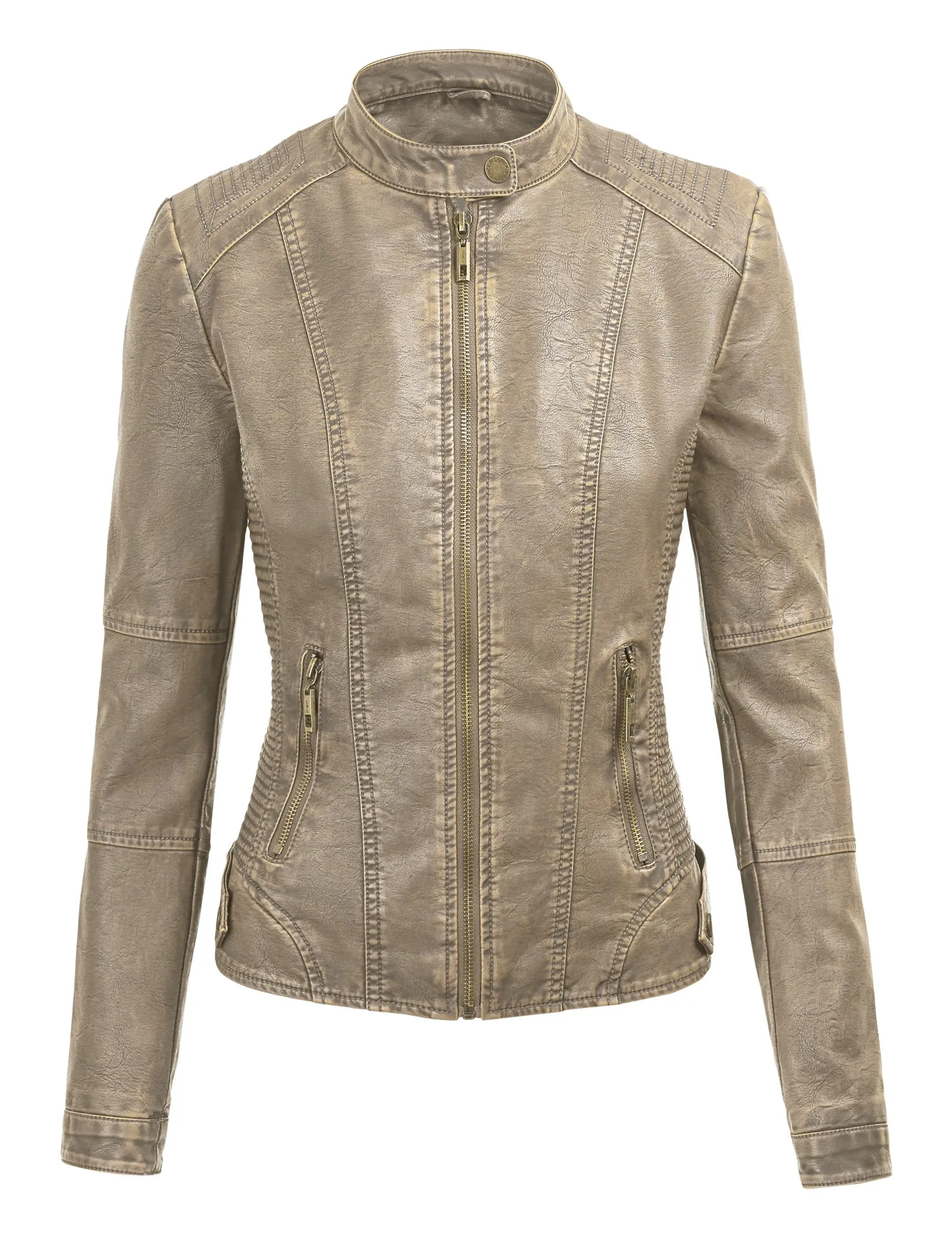 Womens Faux Leather Motorcycle Jacket with Hoodie