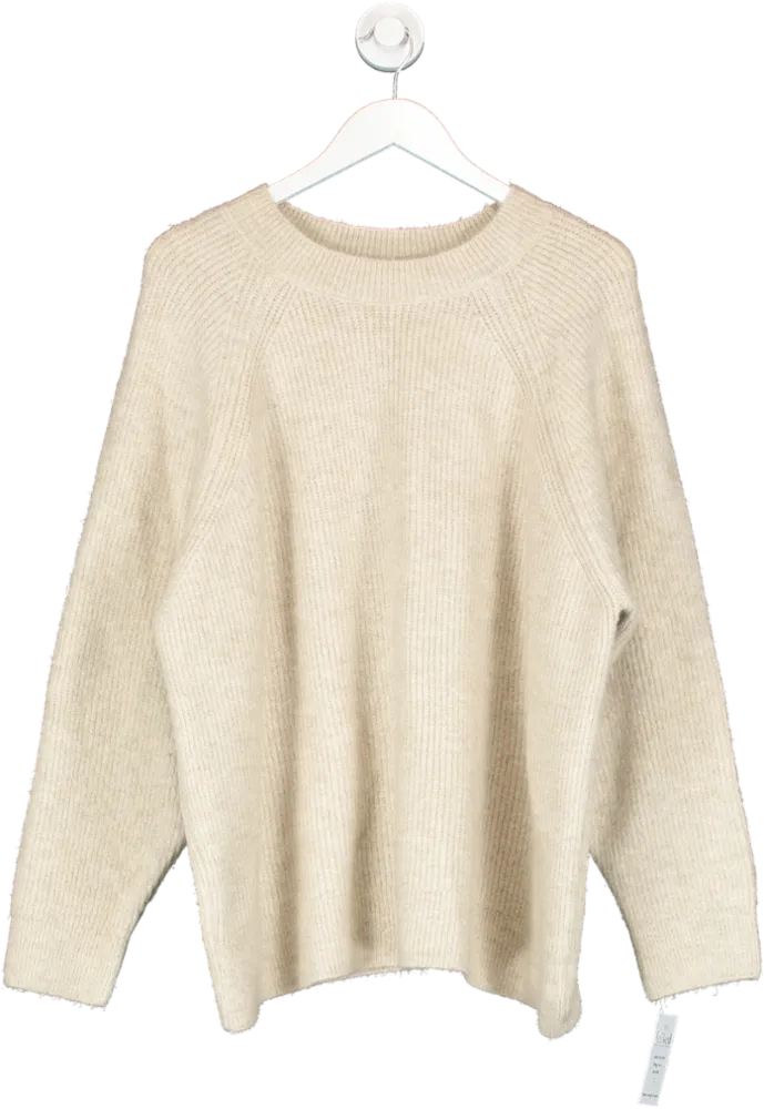 ZARA Beige Plain Textured Knit Sweater UK L